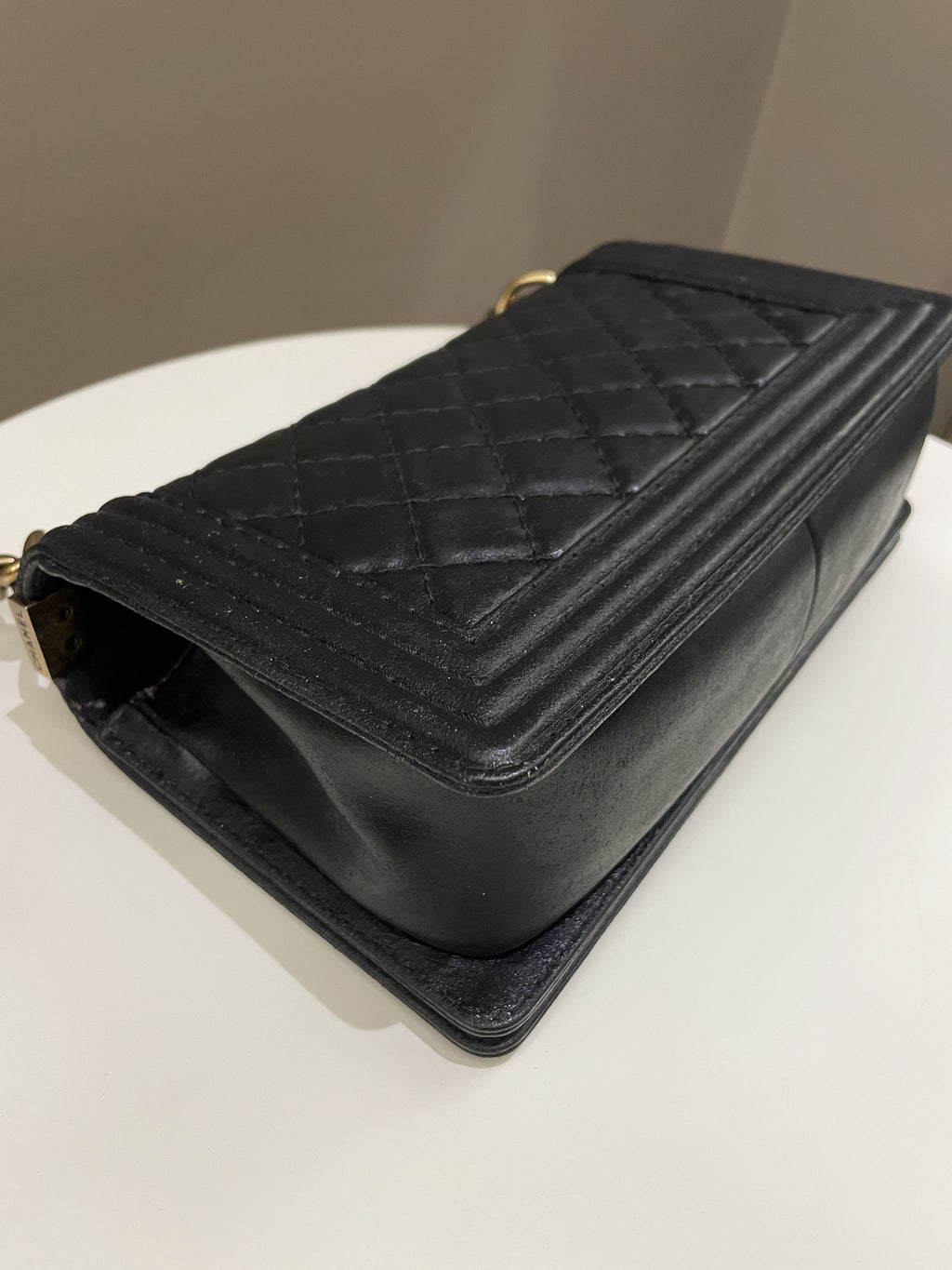 Chanel Quilted Stitch Boy Old Medium Black Calfskin