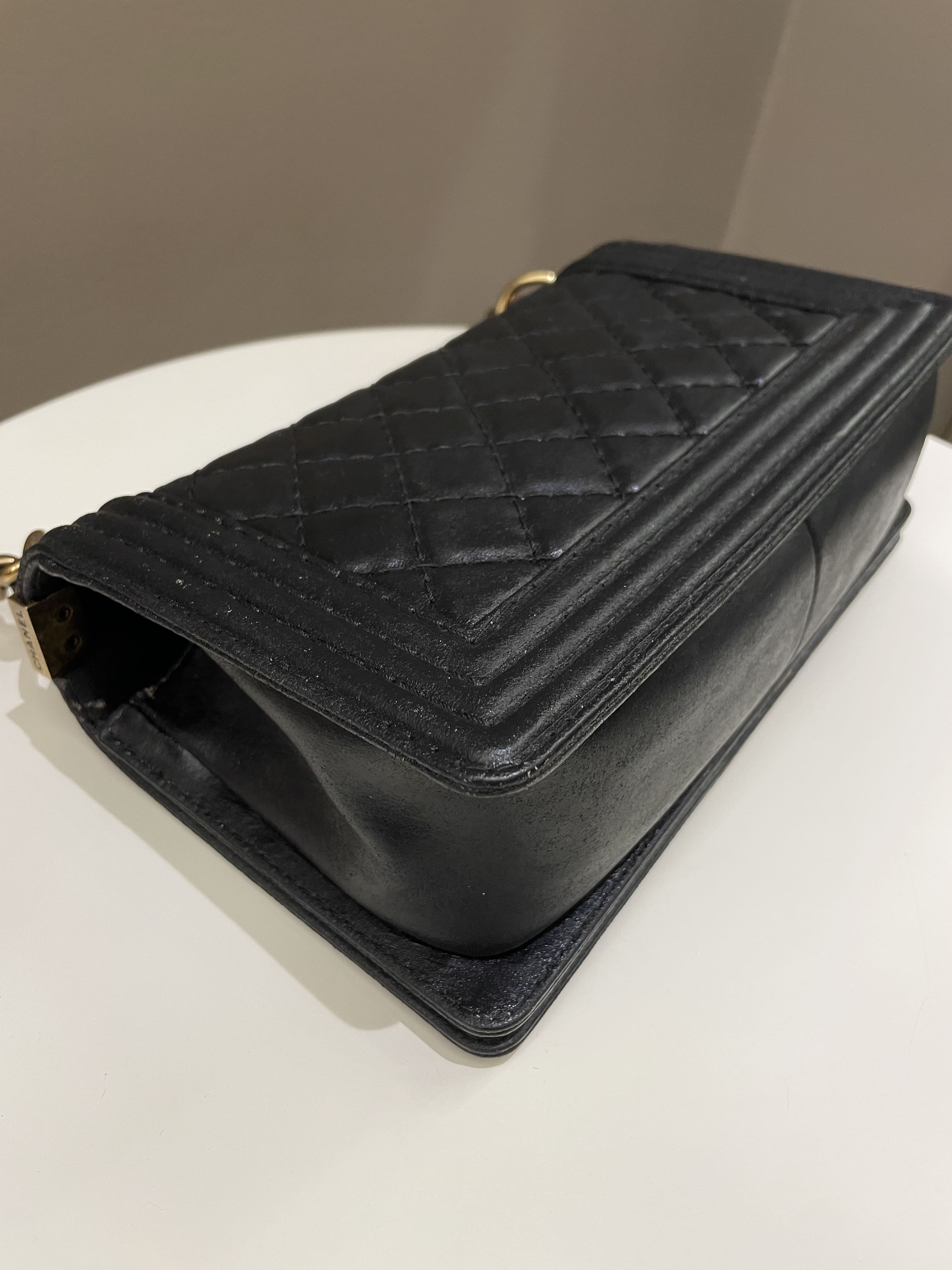 Chanel Quilted Stitch Boy Old Medium Black Calfskin
