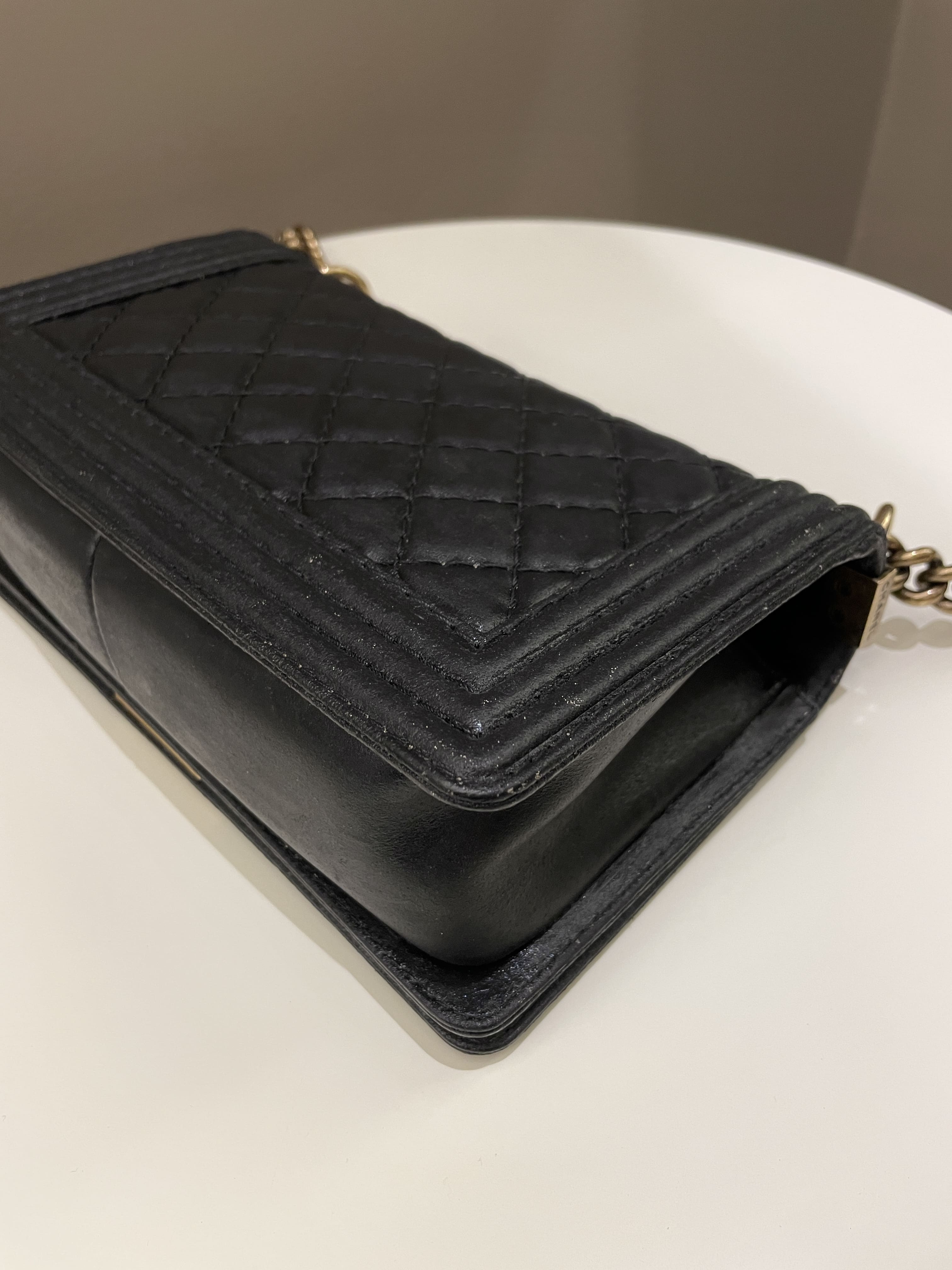 Chanel Quilted Stitch Boy Old Medium Black Calfskin