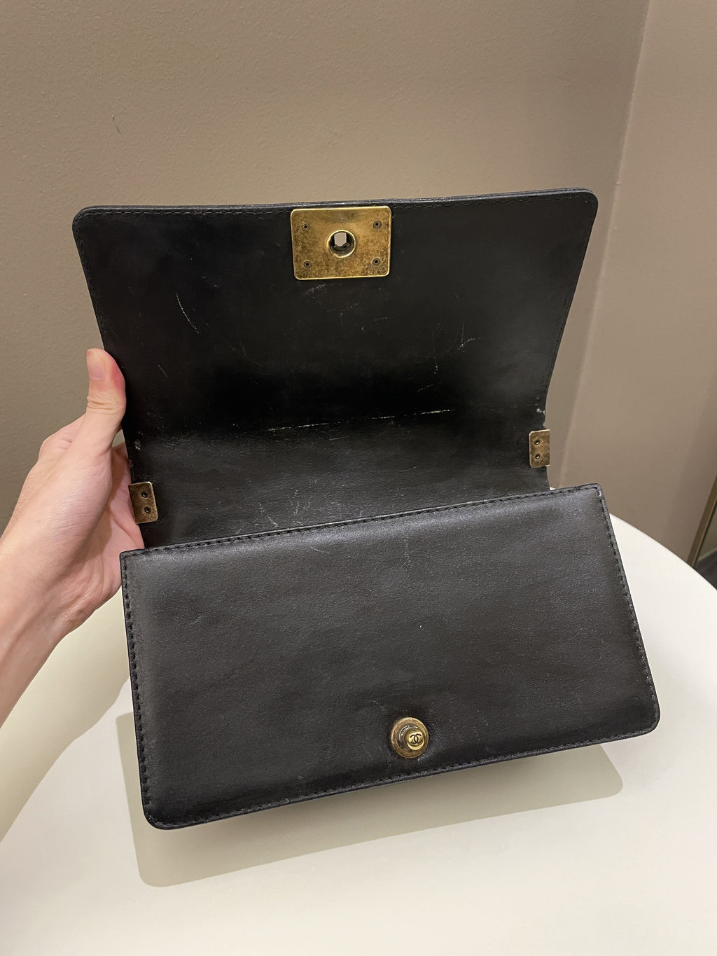 Chanel Quilted Stitch Boy Old Medium Black Calfskin