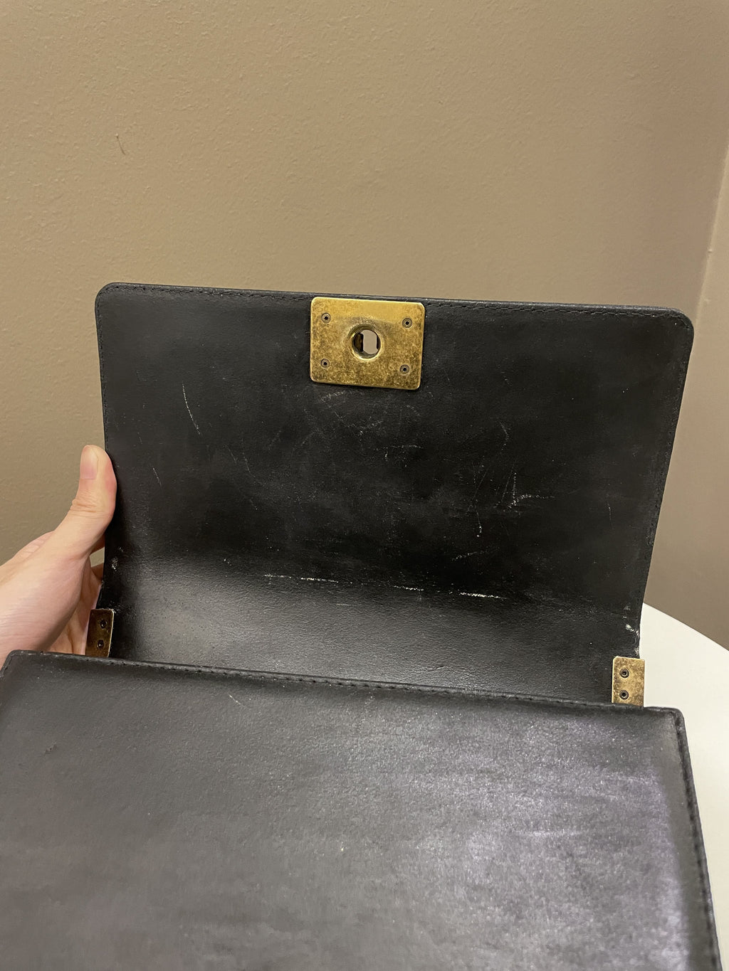 Chanel Quilted Stitch Boy Old Medium Black Calfskin