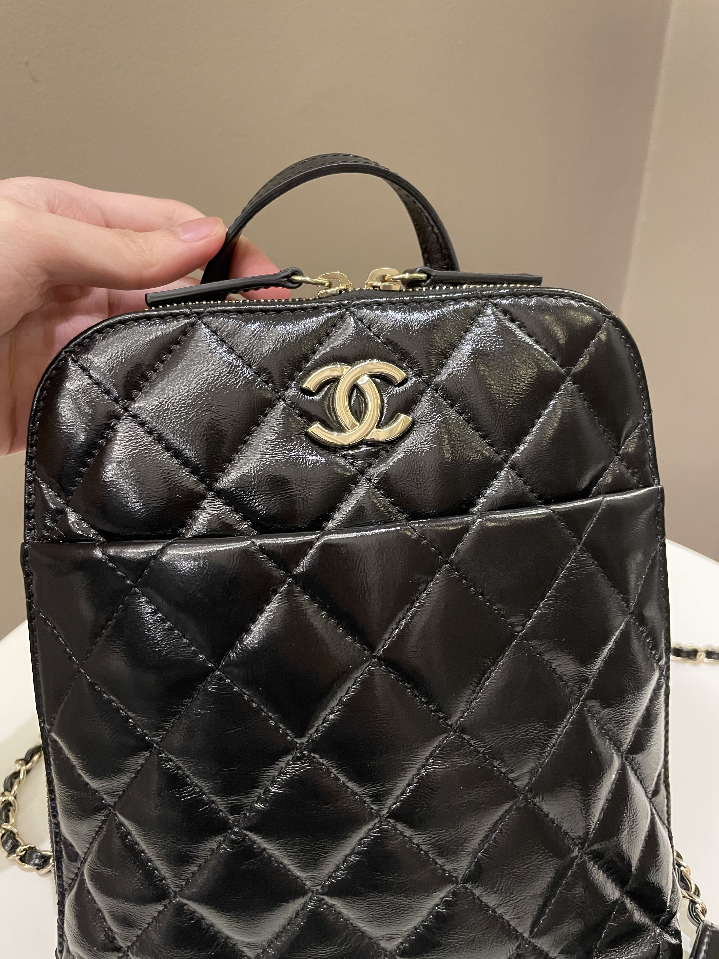 Chanel 22A Quilted My Pocket Backpack Black Coated Calfskin