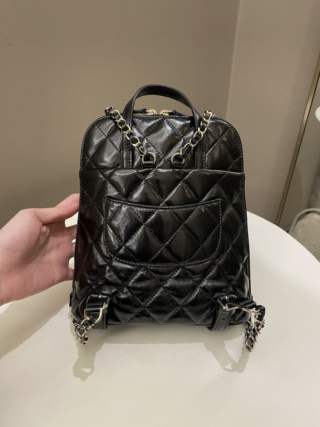 Chanel 22A Quilted My Pocket Backpack Black Coated Calfskin