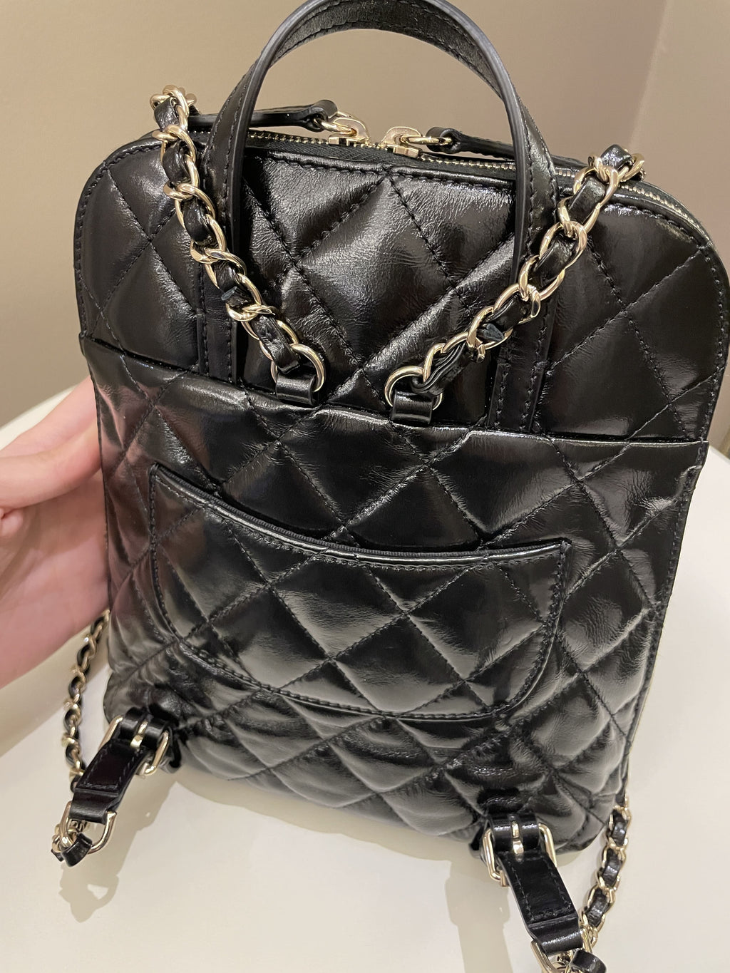 Chanel 22A Quilted My Pocket Backpack Black Coated Calfskin