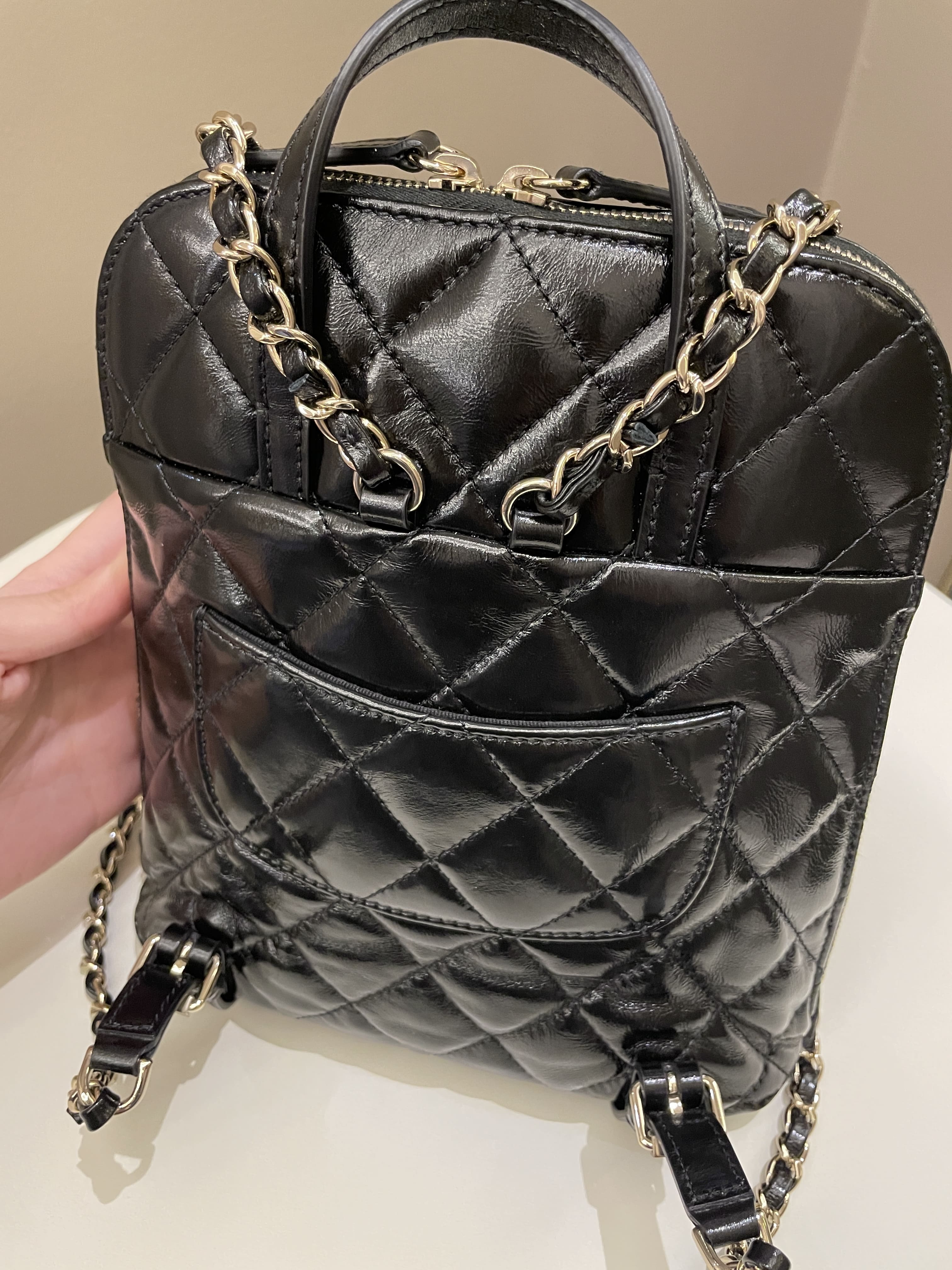 Chanel 22A Quilted My Pocket Backpack Black Coated Calfskin