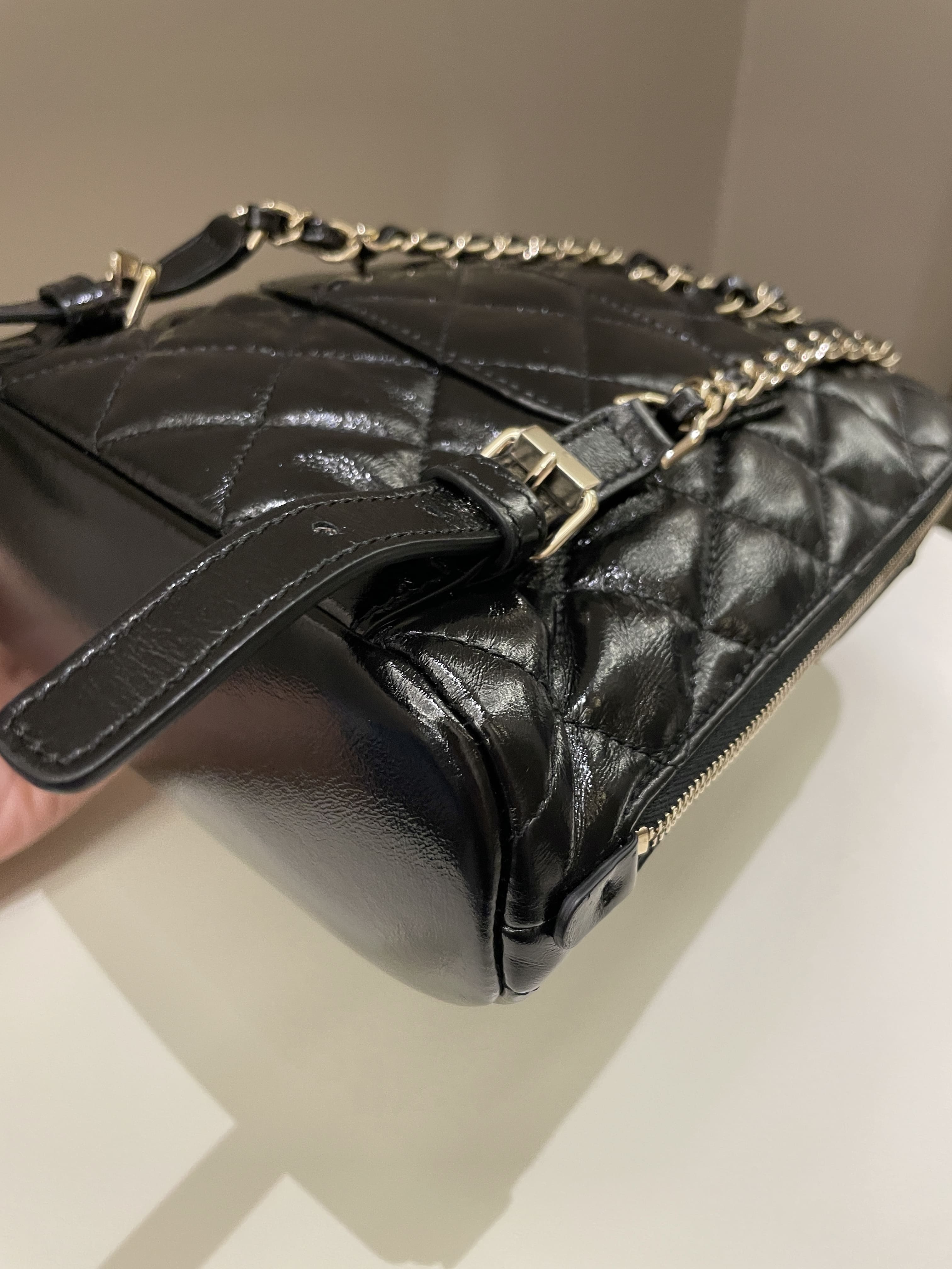 Chanel 22A Quilted My Pocket Backpack Black Coated Calfskin