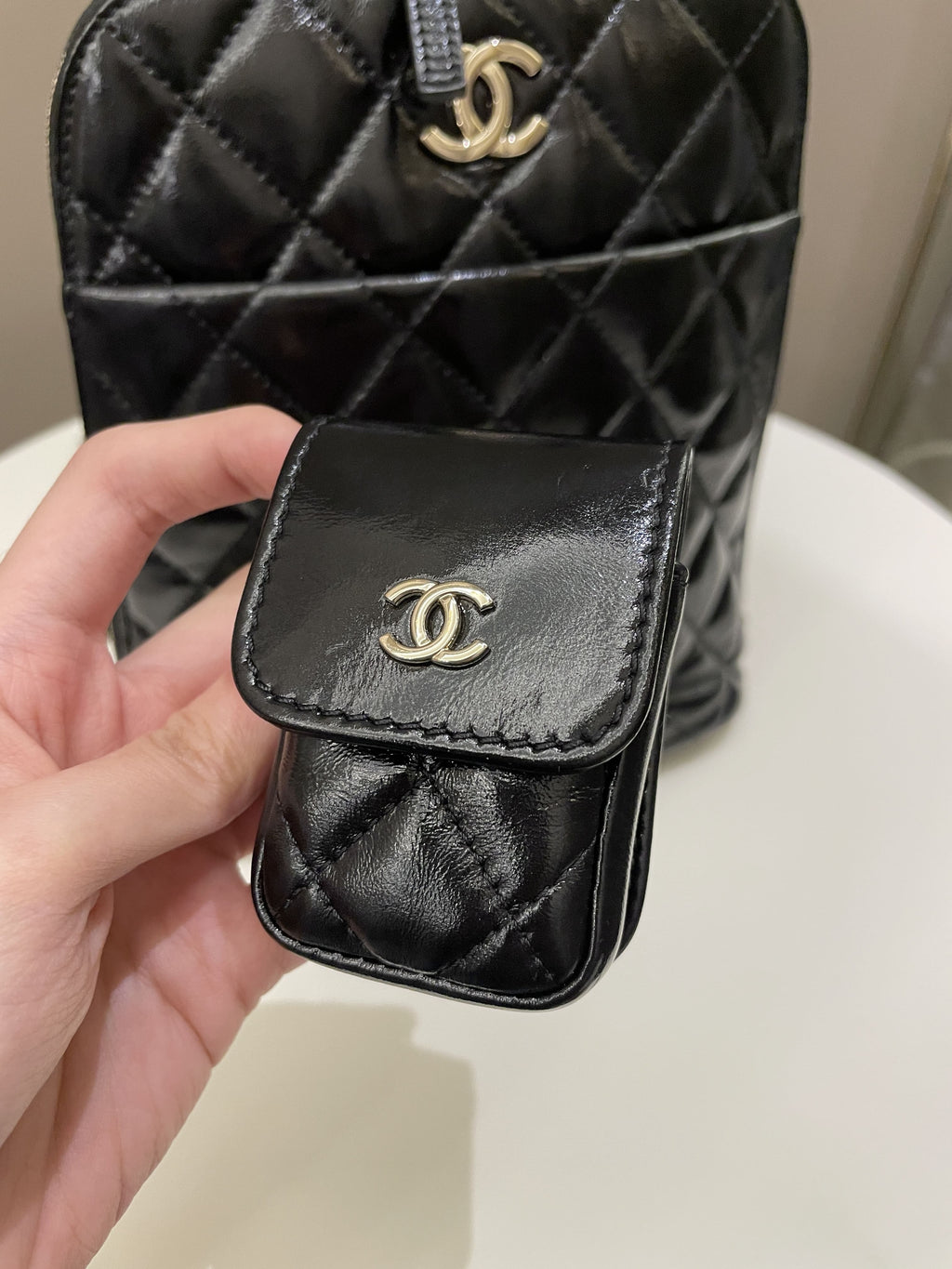 Chanel 22A Quilted My Pocket Backpack Black Coated Calfskin
