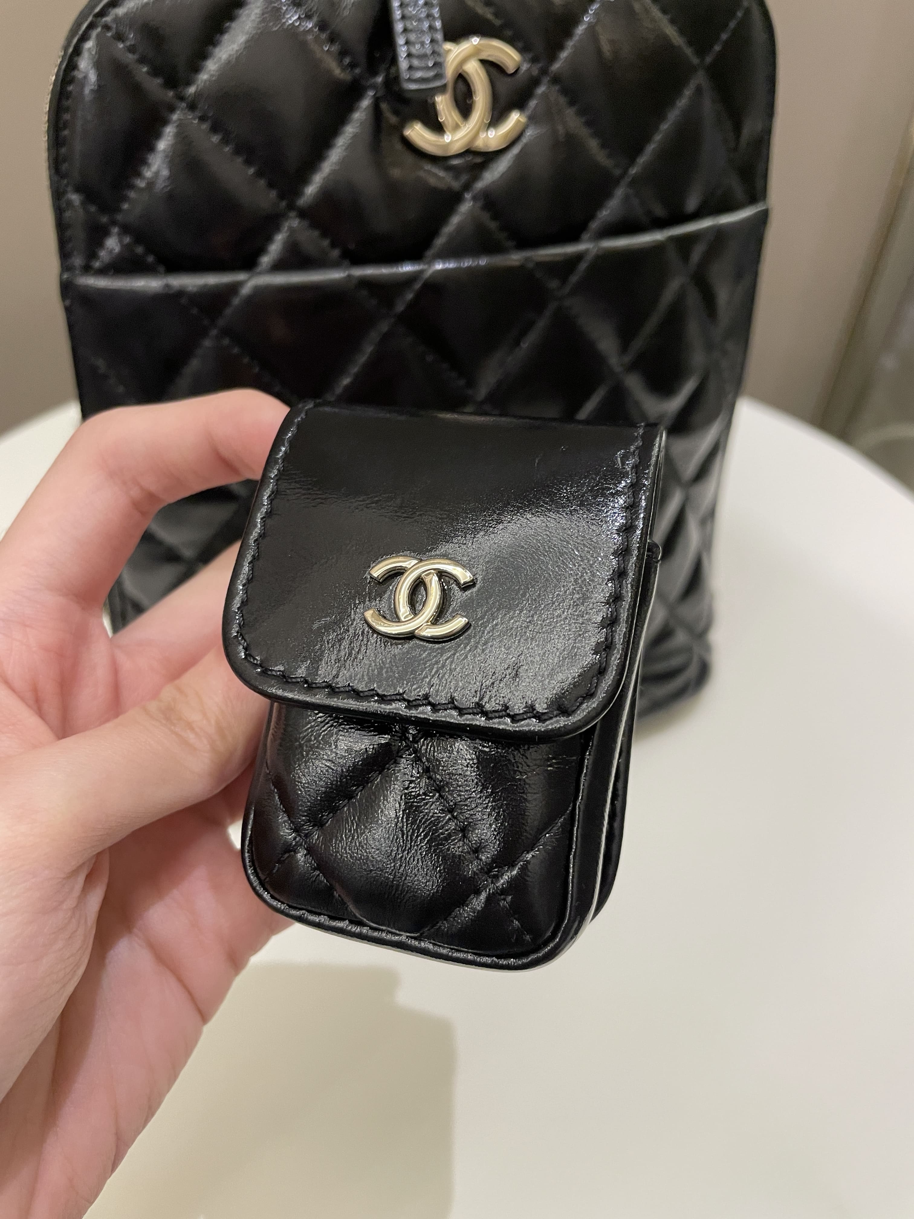 Chanel 22A Quilted My Pocket Backpack Black Coated Calfskin