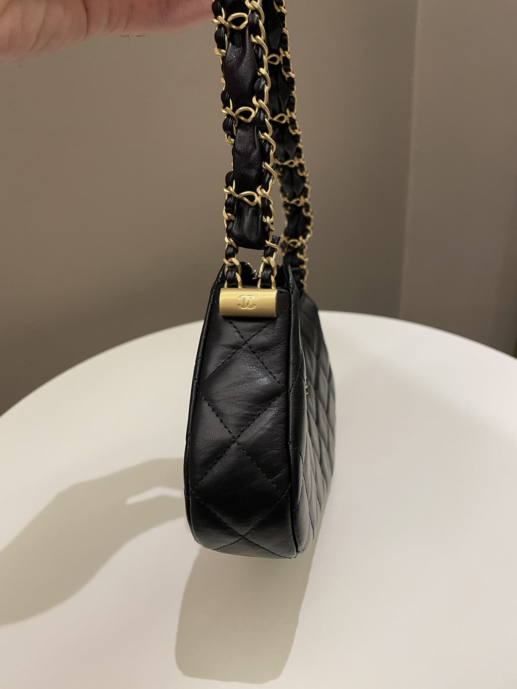Chanel 23K Hobo Bag Black Calfskin