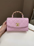 Chanel 21S Quilted Cc Wrapped Top Handle Mauve Pink Aged Calfskin