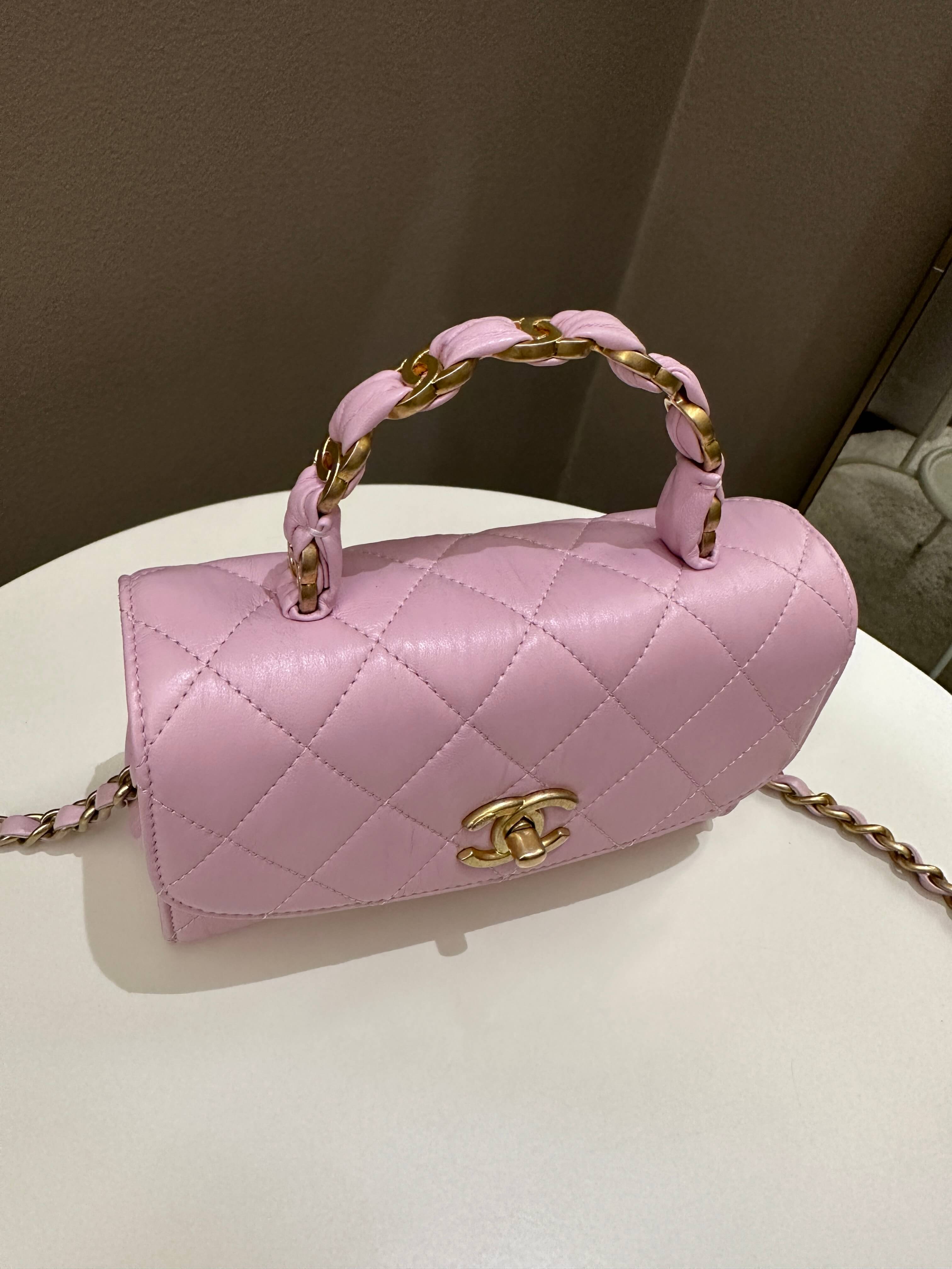 Chanel 21S Quilted Cc Wrapped Top Handle Mauve Pink Aged Calfskin