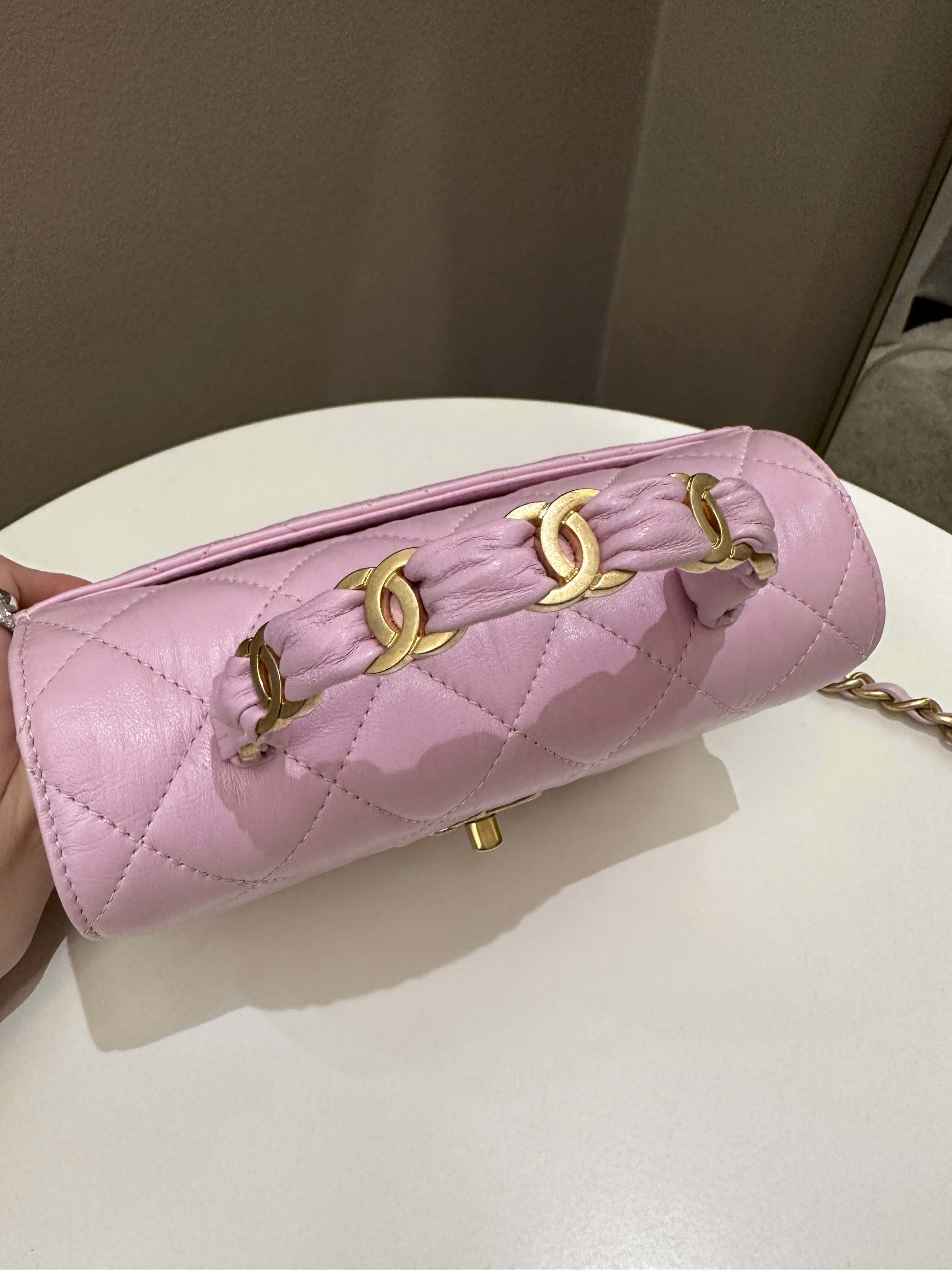 Chanel 21S Quilted Cc Wrapped Top Handle Mauve Pink Aged Calfskin