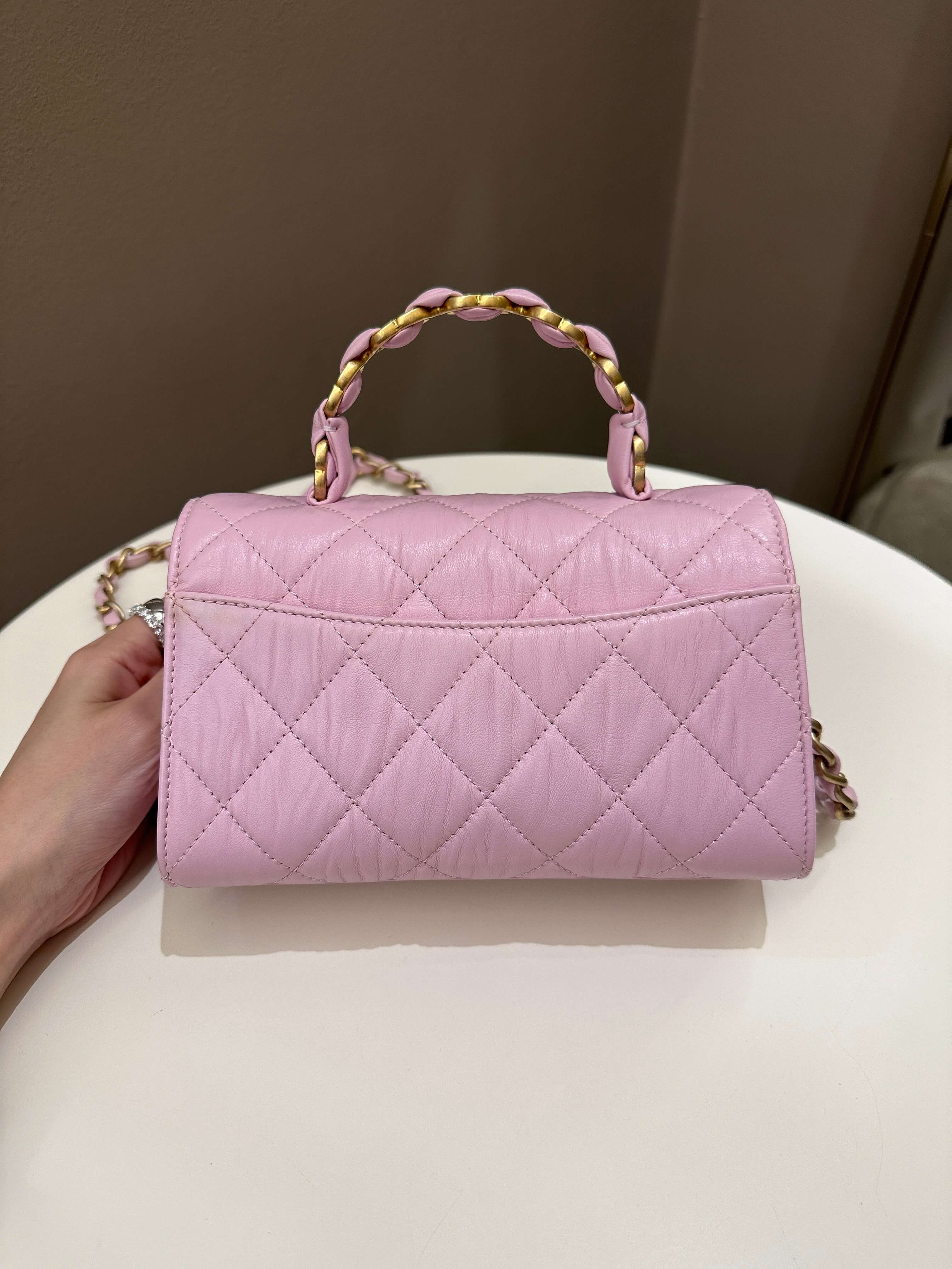 Chanel 21S Quilted Cc Wrapped Top Handle Mauve Pink Aged Calfskin