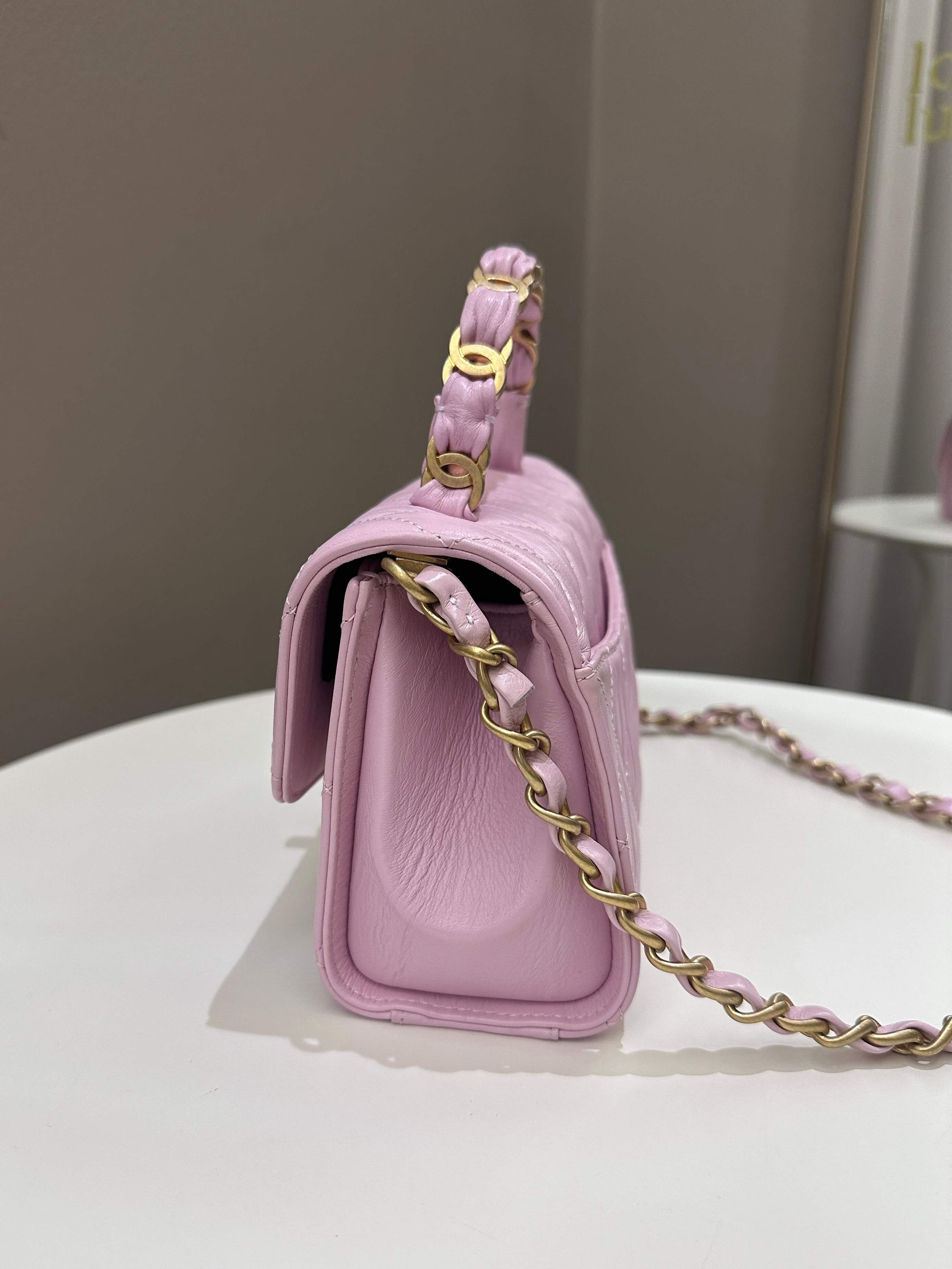 Chanel 21S Quilted Cc Wrapped Top Handle Mauve Pink Aged Calfskin