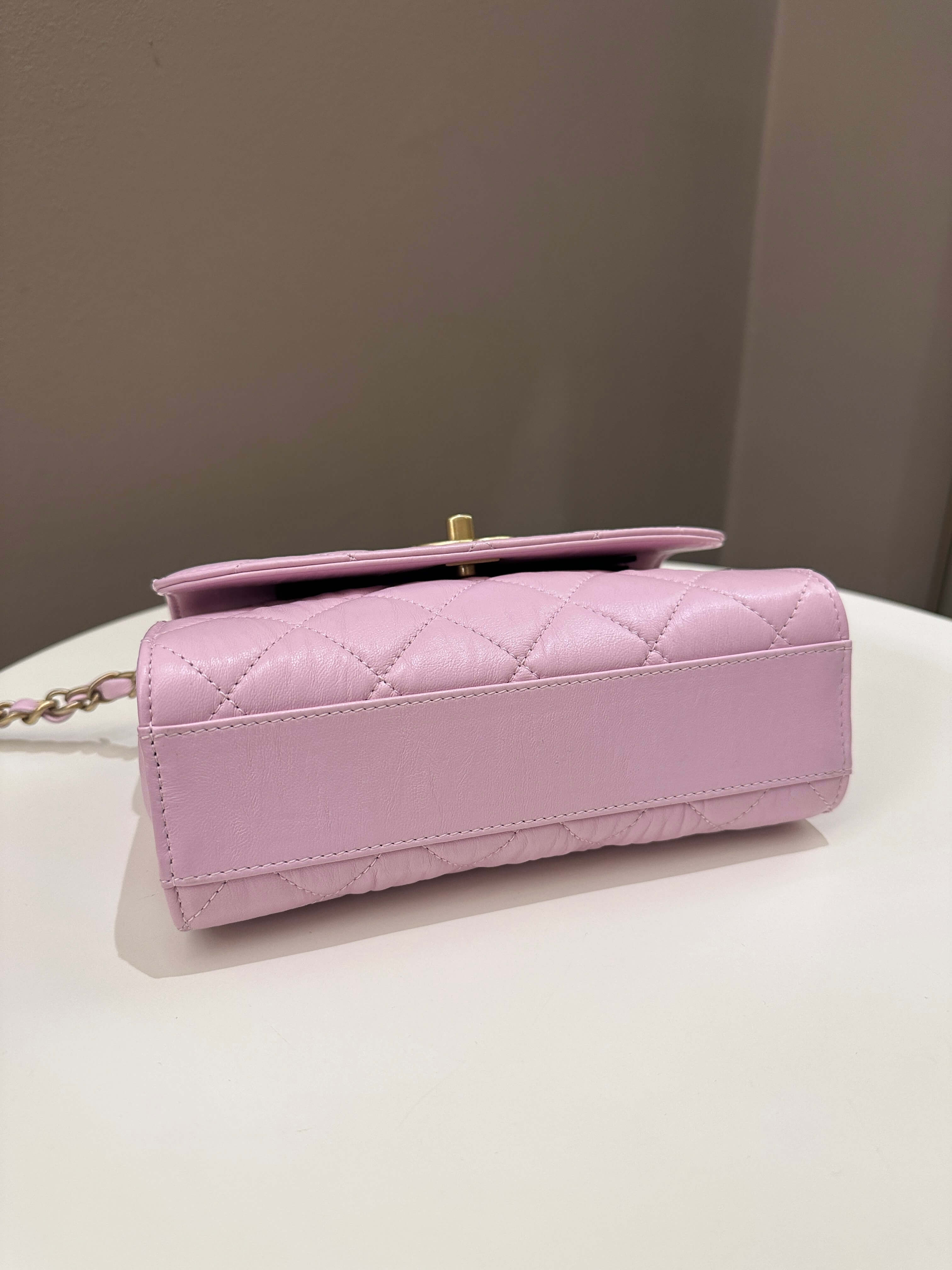 Chanel 21S Quilted Cc Wrapped Top Handle Mauve Pink Aged Calfskin