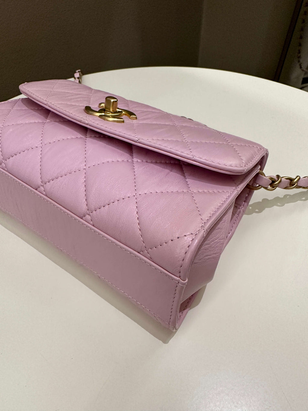 Chanel 21S Quilted Cc Wrapped Top Handle Mauve Pink Aged Calfskin