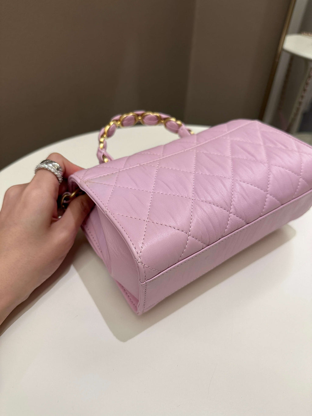 Chanel 21S Quilted Cc Wrapped Top Handle Mauve Pink Aged Calfskin