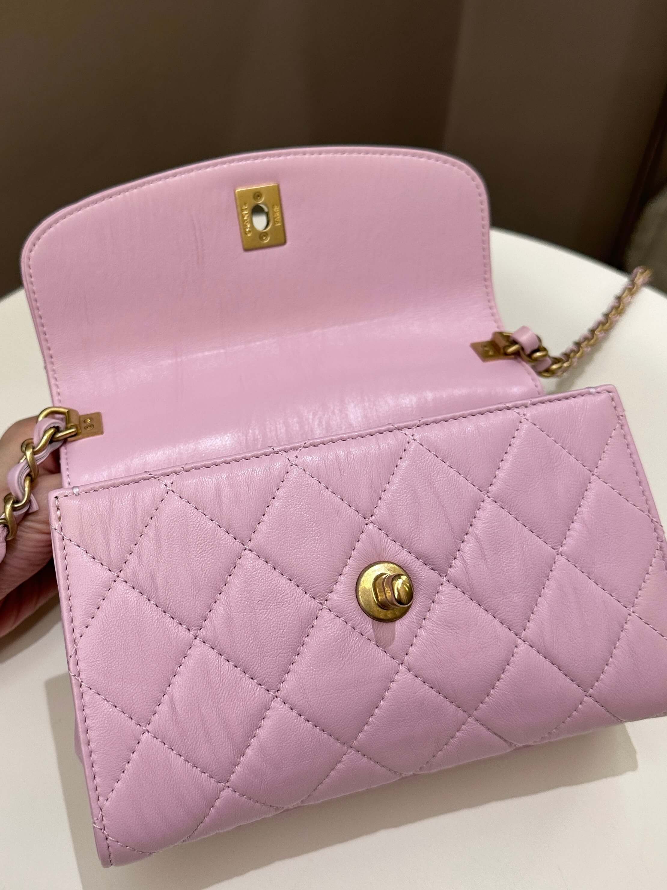 Chanel 21S Quilted Cc Wrapped Top Handle Mauve Pink Aged Calfskin