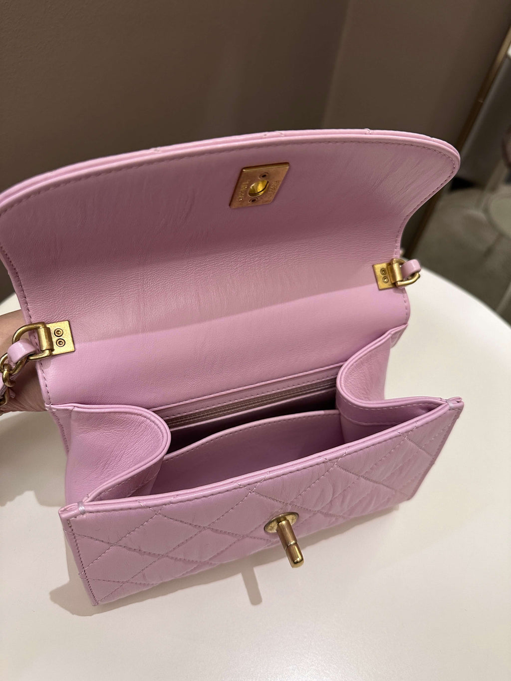 Chanel 21S Quilted Cc Wrapped Top Handle Mauve Pink Aged Calfskin