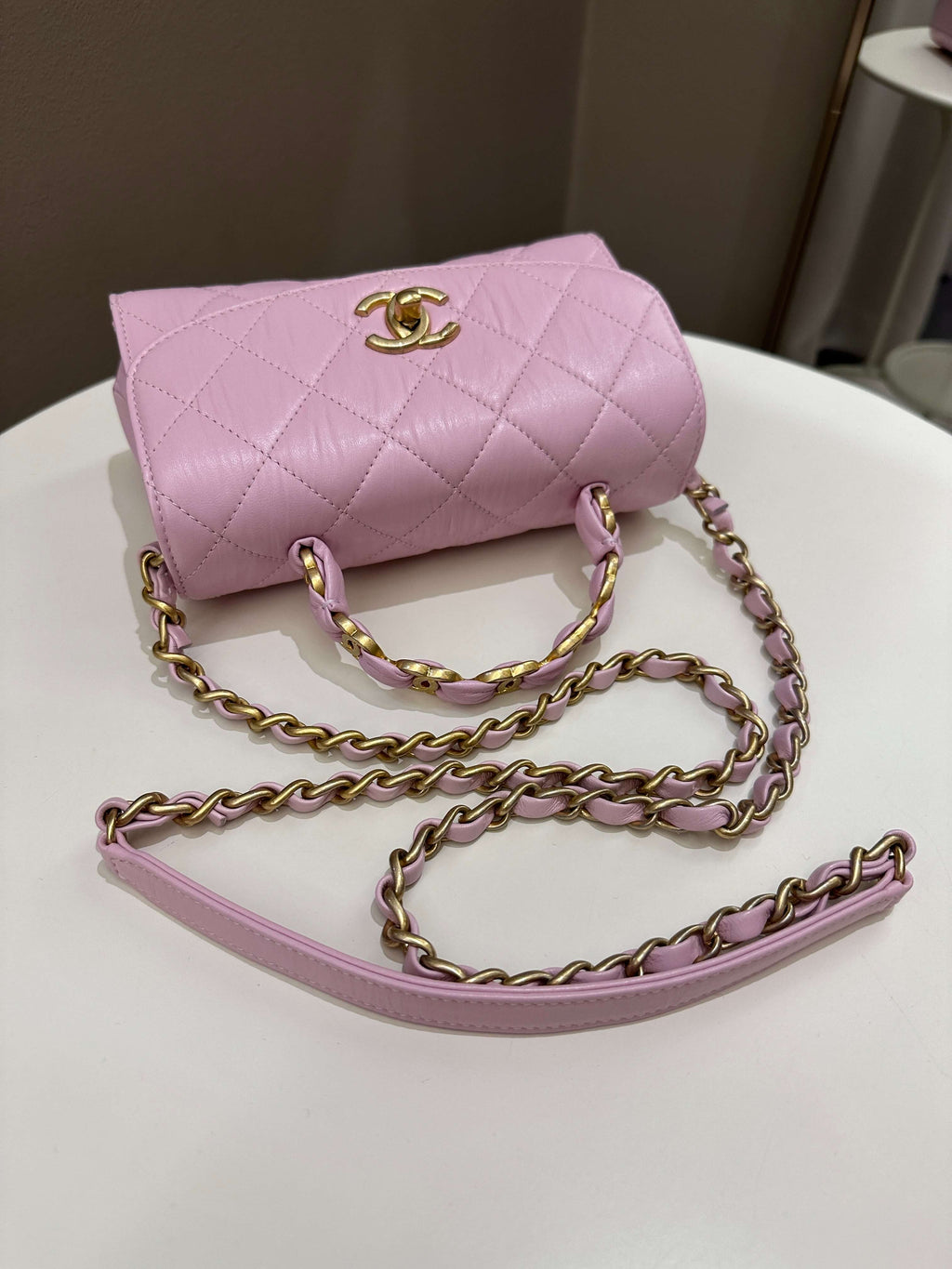 Chanel 21S Quilted Cc Wrapped Top Handle Mauve Pink Aged Calfskin