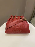 Chanel Vintage Cc Drawstring Bucket Burned Red Calfskin