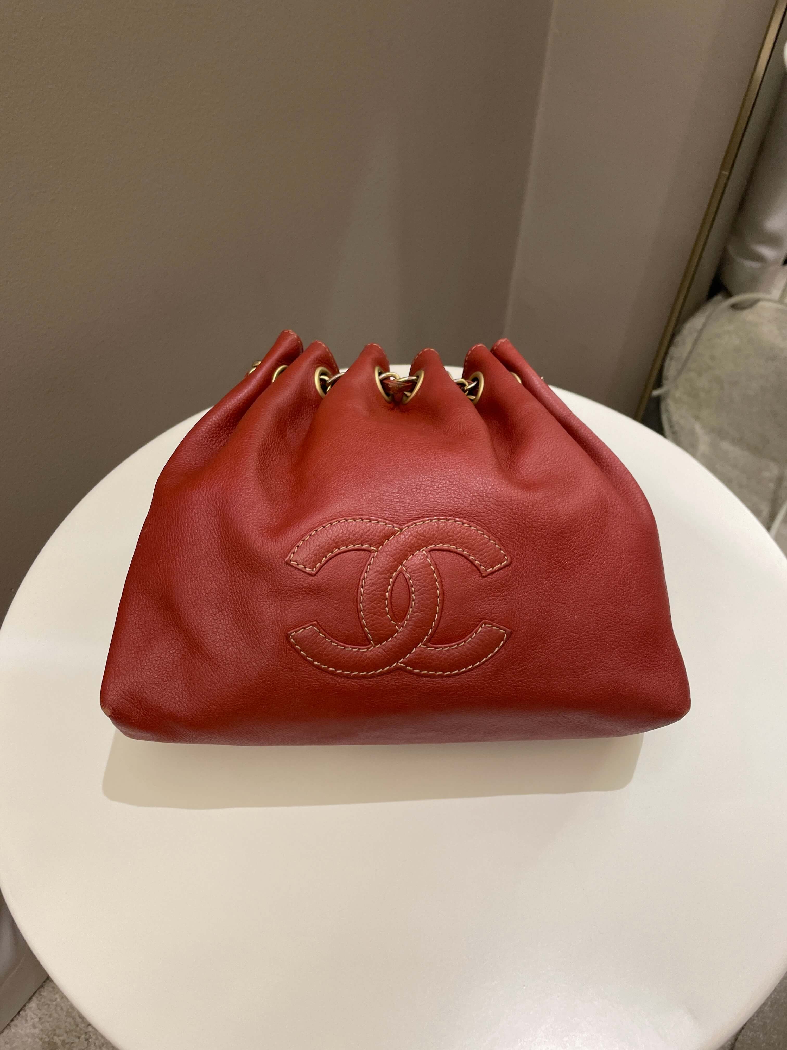 Chanel Vintage Cc Drawstring Bucket Burned Red Calfskin