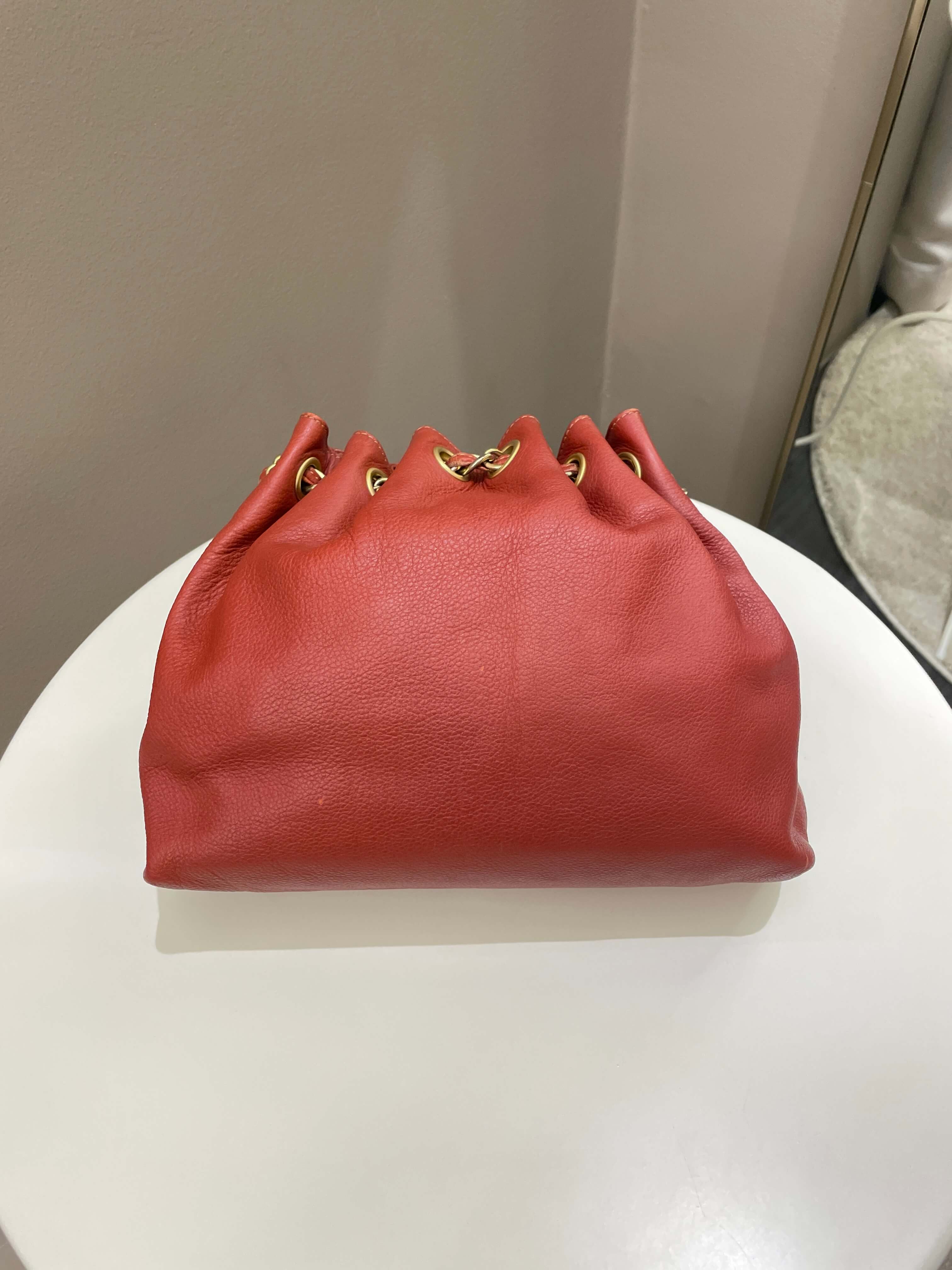 Chanel Vintage Cc Drawstring Bucket Burned Red Calfskin