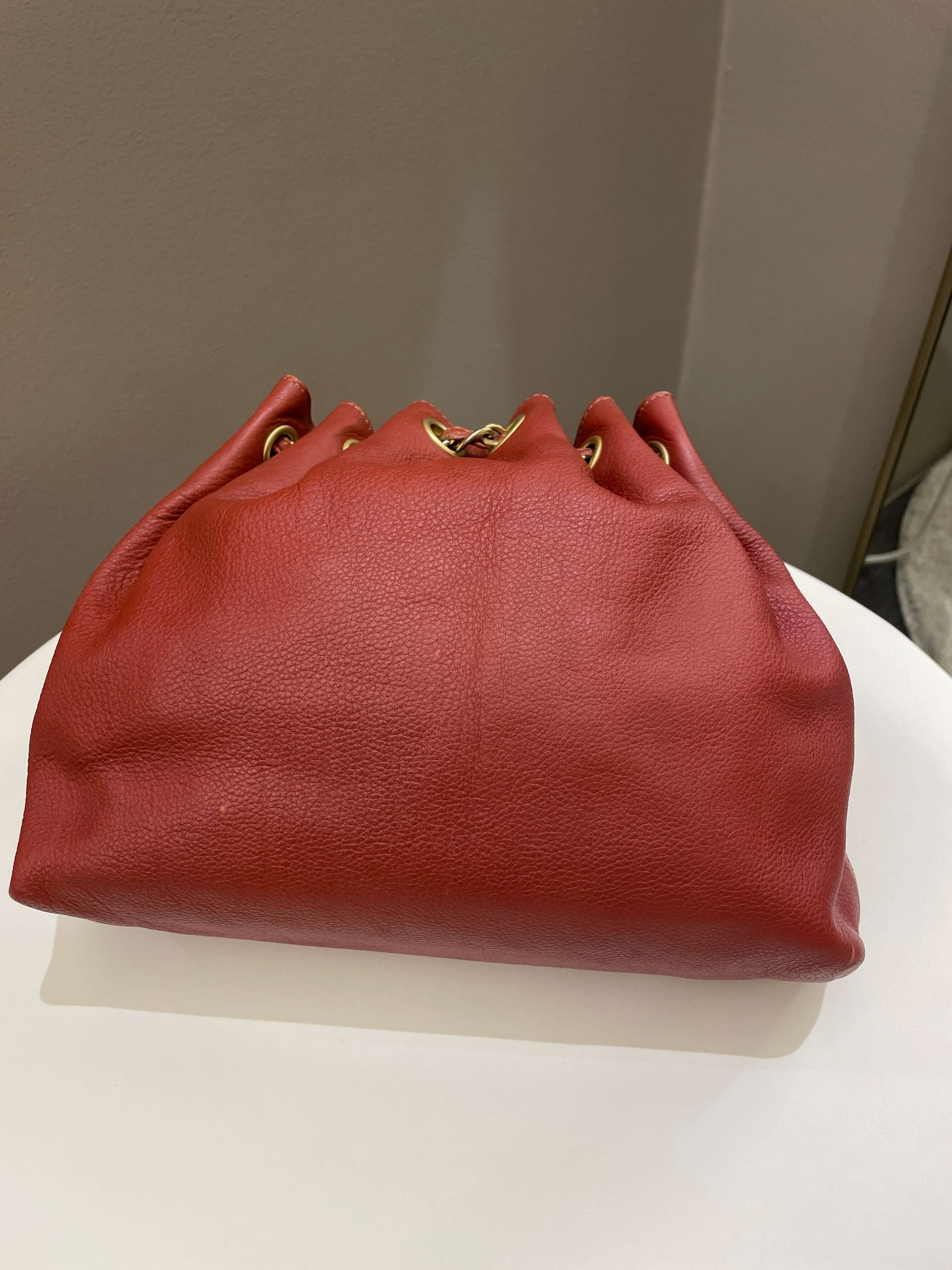 Chanel Vintage Cc Drawstring Bucket Burned Red Calfskin