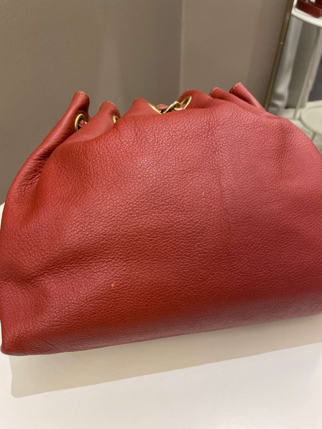 Chanel Vintage Cc Drawstring Bucket Burned Red Calfskin