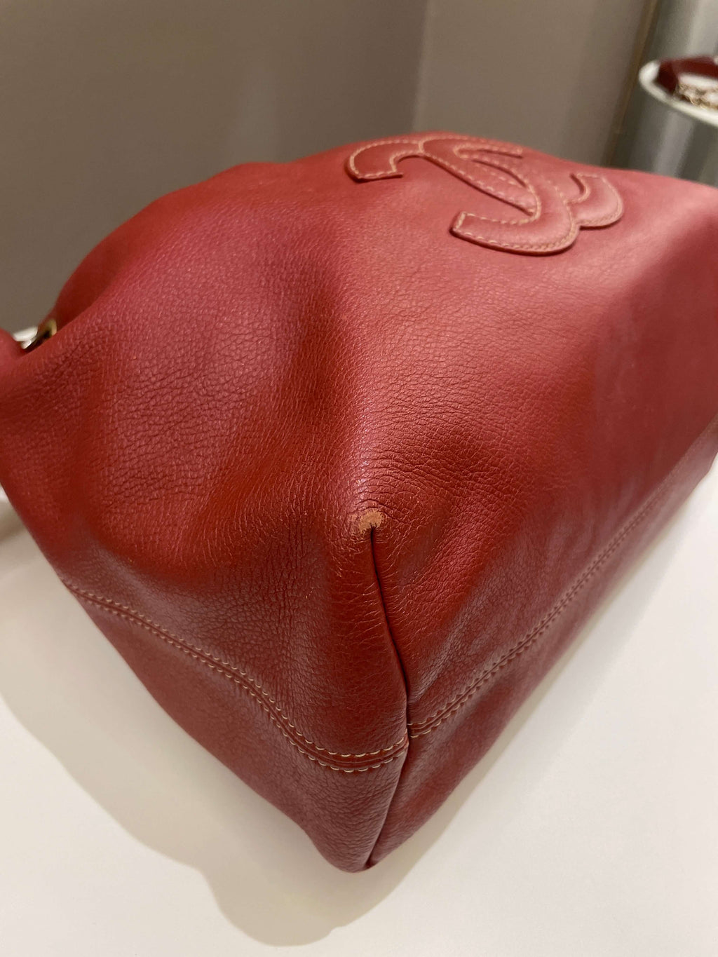 Chanel Vintage Cc Drawstring Bucket Burned Red Calfskin