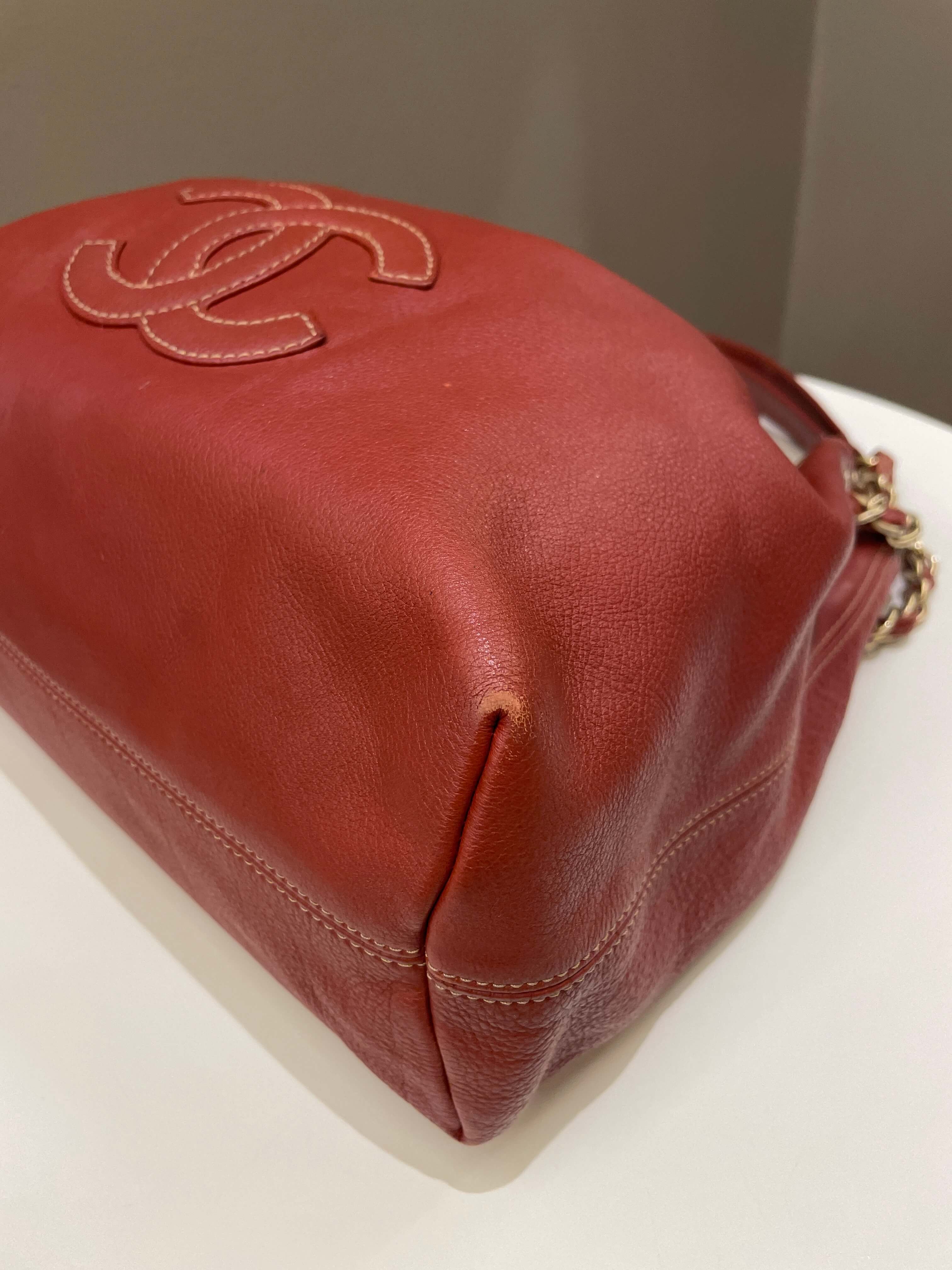 Chanel Vintage Cc Drawstring Bucket Burned Red Calfskin