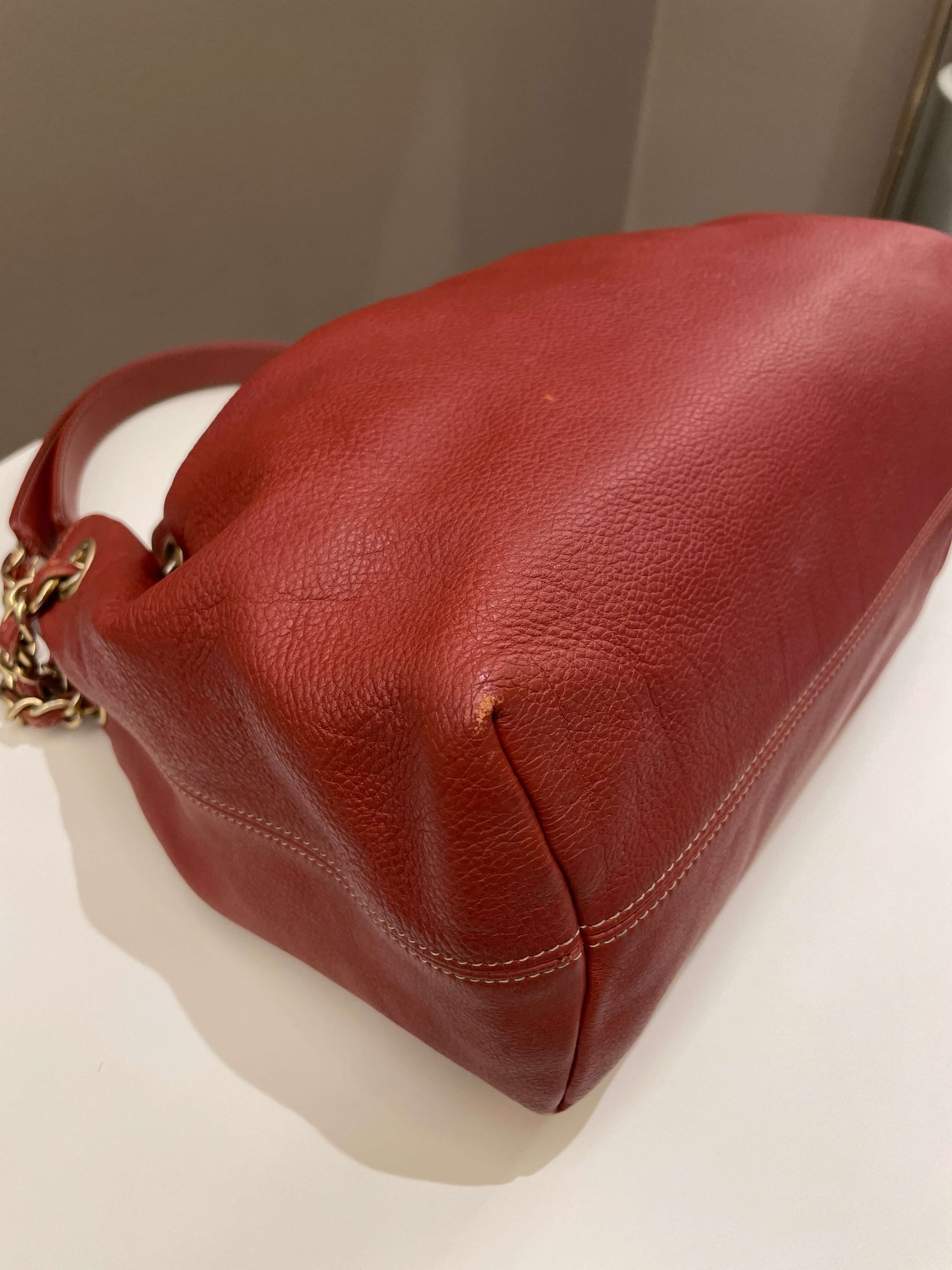 Chanel Vintage Cc Drawstring Bucket Burned Red Calfskin