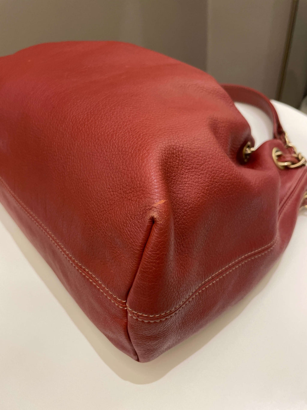 Chanel Vintage Cc Drawstring Bucket Burned Red Calfskin
