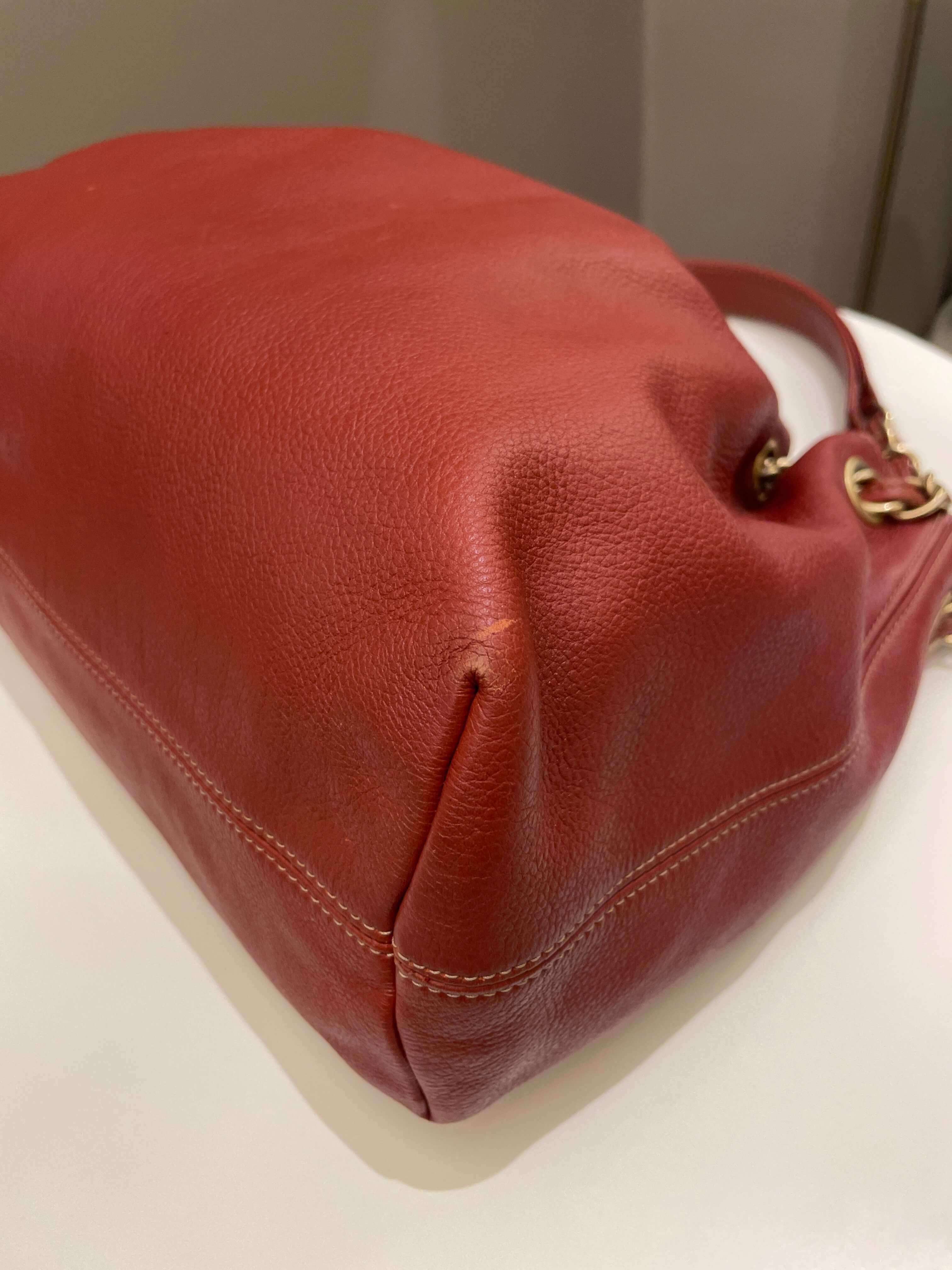 Chanel Vintage Cc Drawstring Bucket Burned Red Calfskin