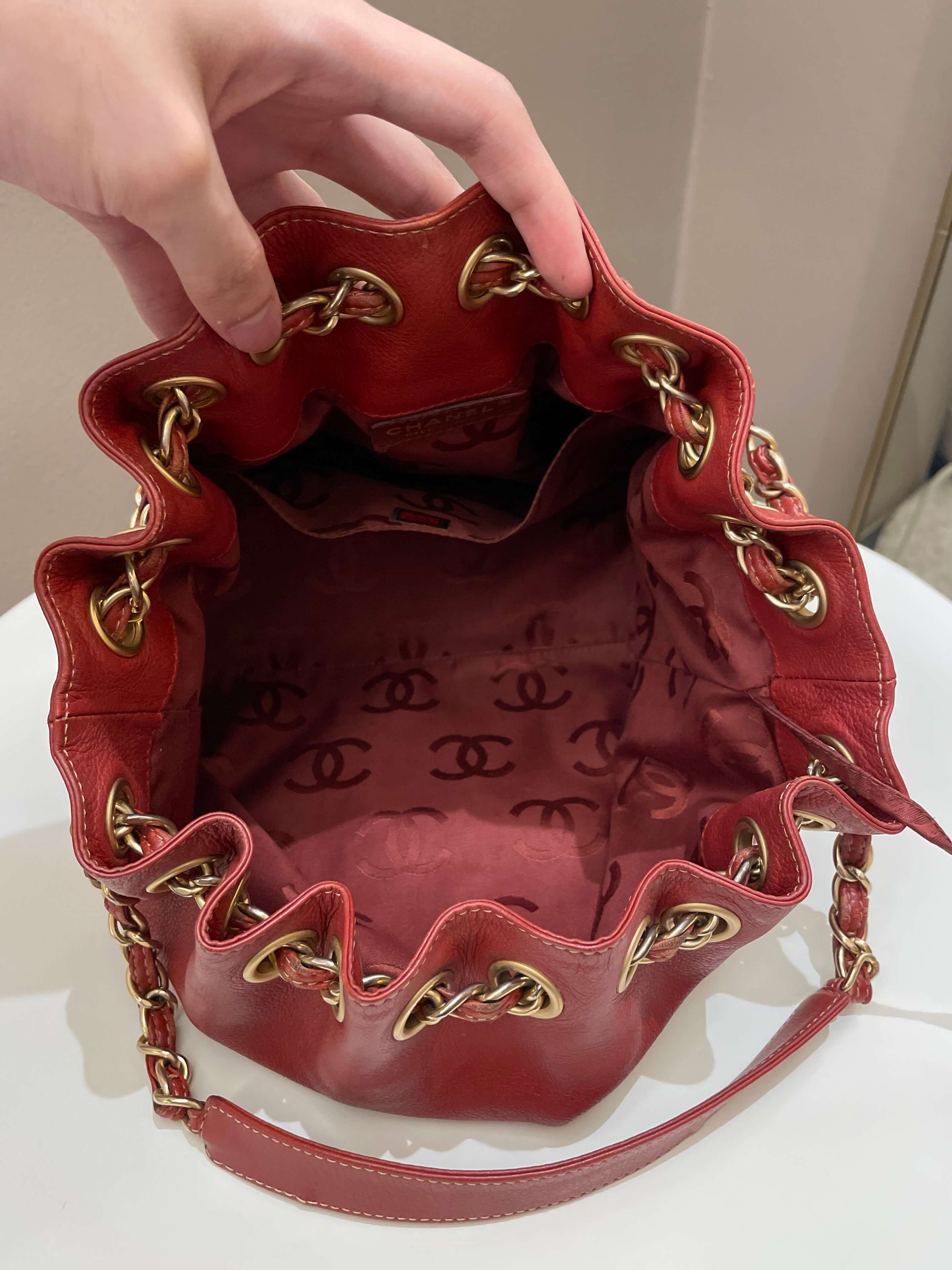 Chanel Vintage Cc Drawstring Bucket Burned Red Calfskin