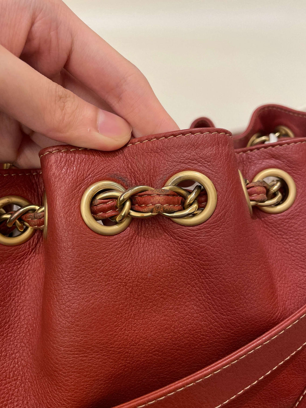 Chanel Vintage Cc Drawstring Bucket Burned Red Calfskin