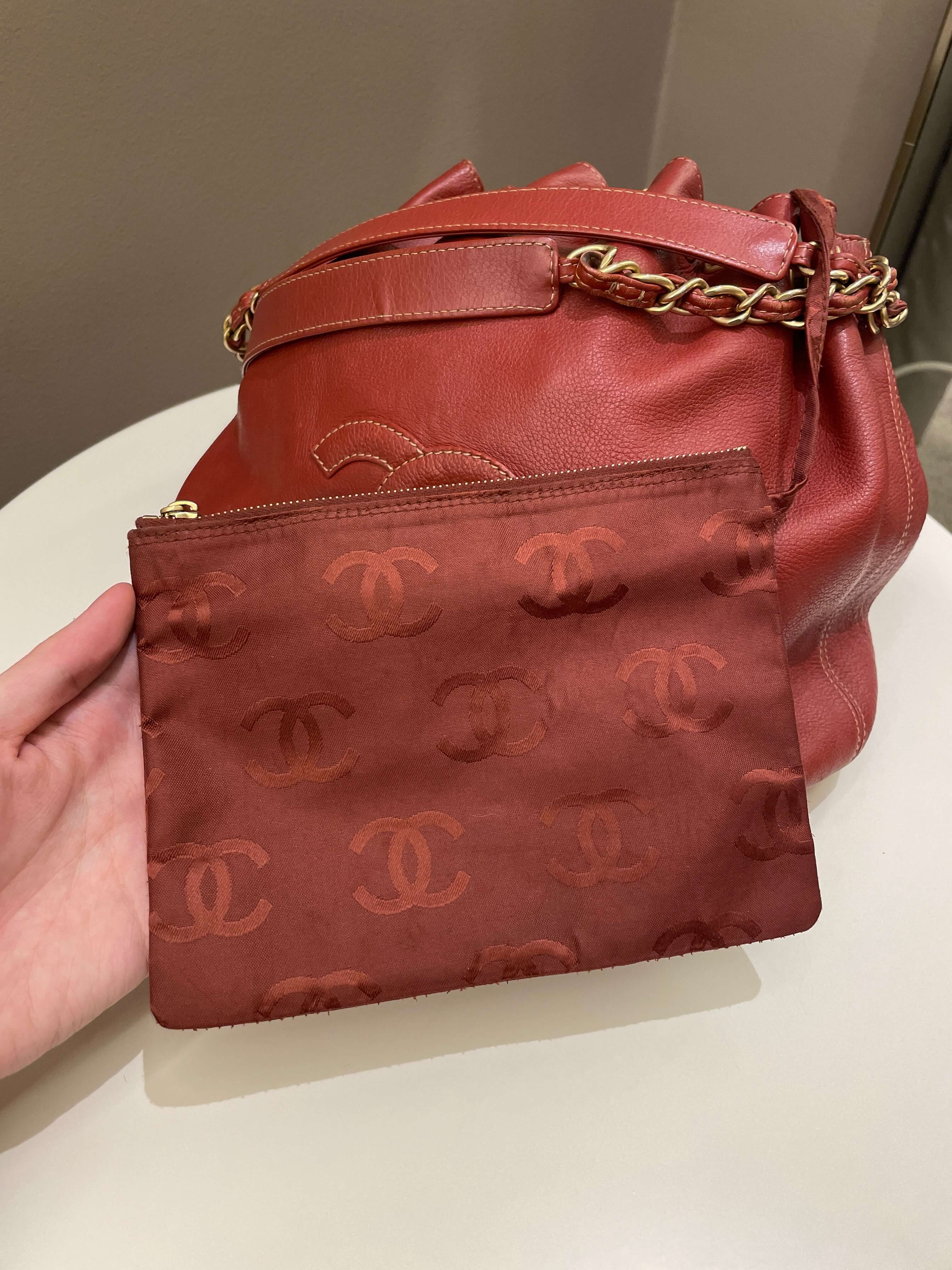 Chanel Vintage Cc Drawstring Bucket Burned Red Calfskin