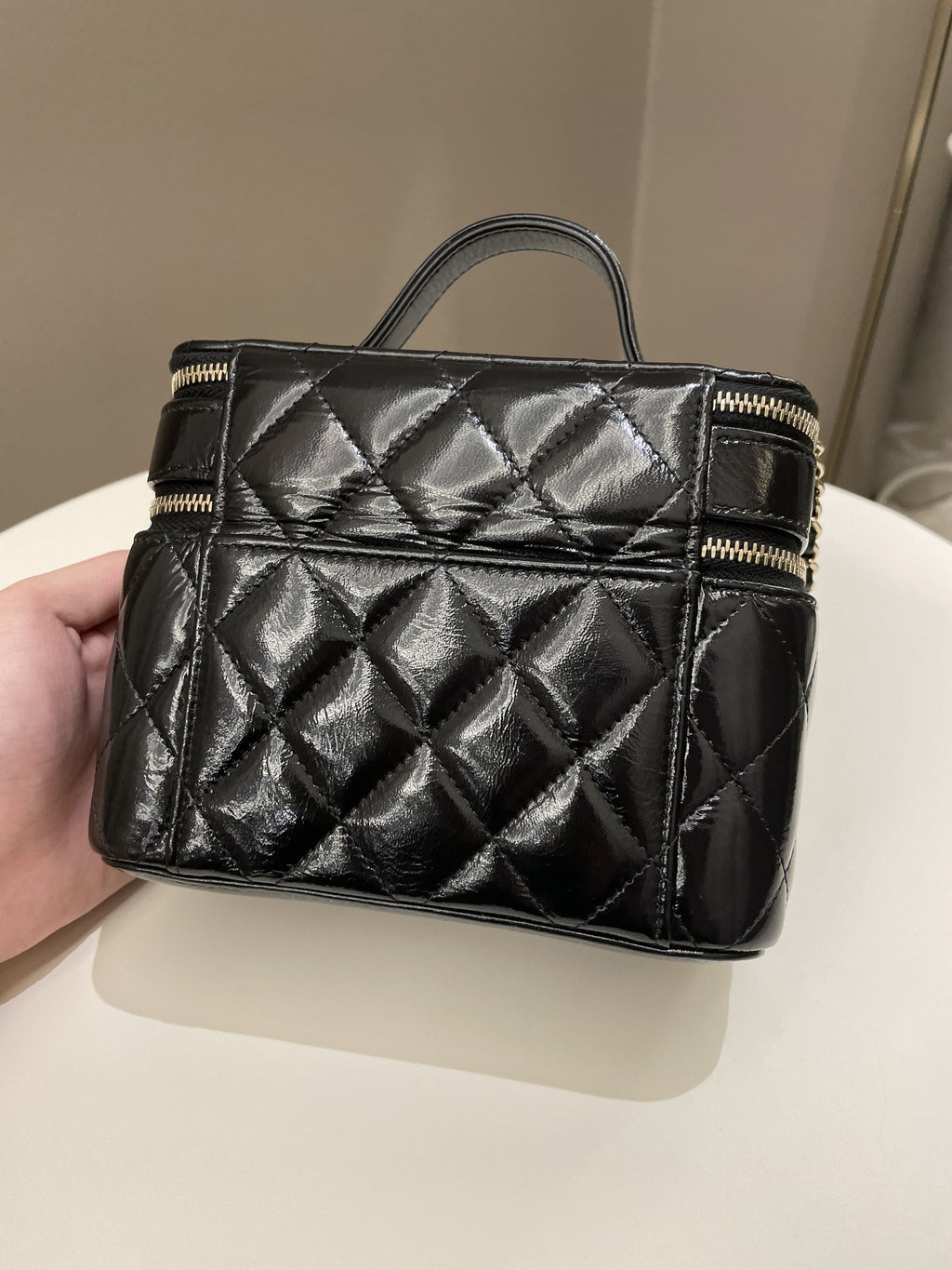 Chanel 22B Top Handle Tall Vanity Black Patent