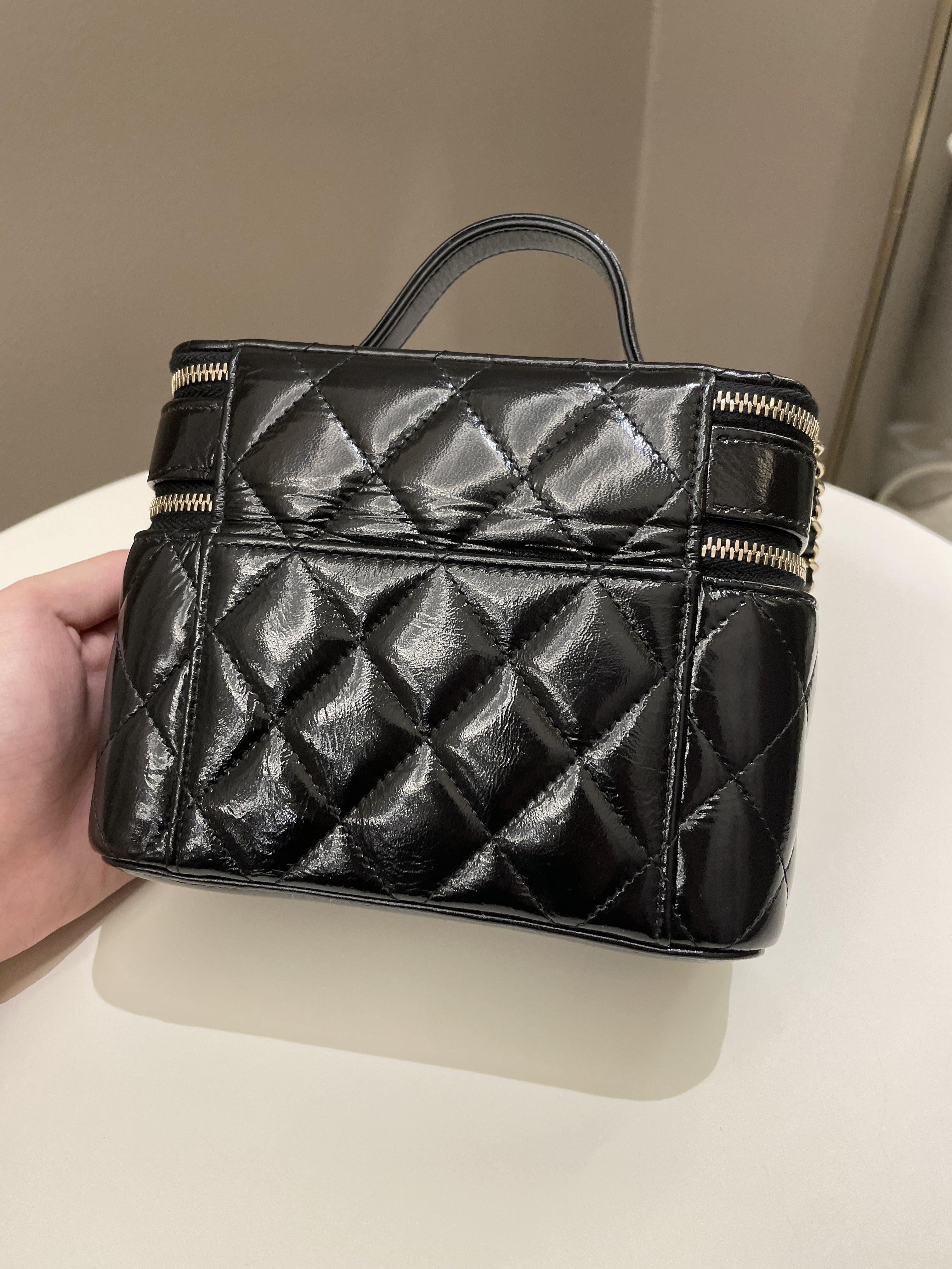 Chanel 22B Top Handle Tall Vanity Black Patent