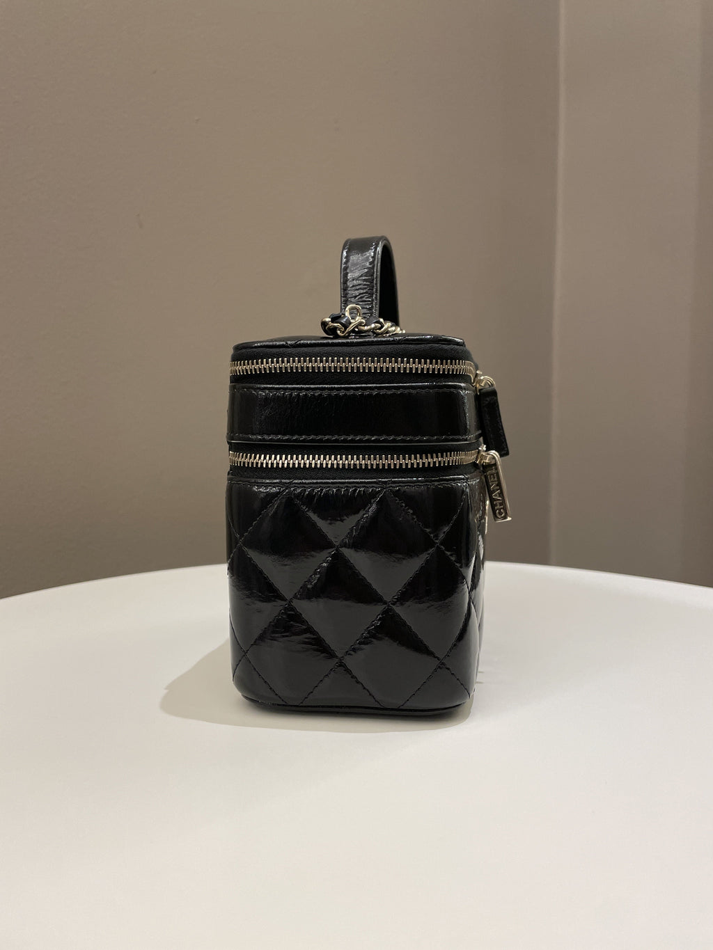 Chanel 22B Top Handle Tall Vanity Black Patent
