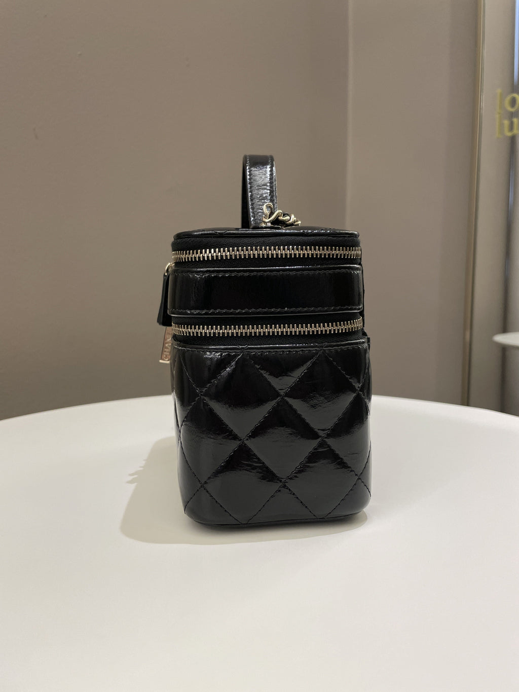 Chanel 22B Top Handle Tall Vanity Black Patent
