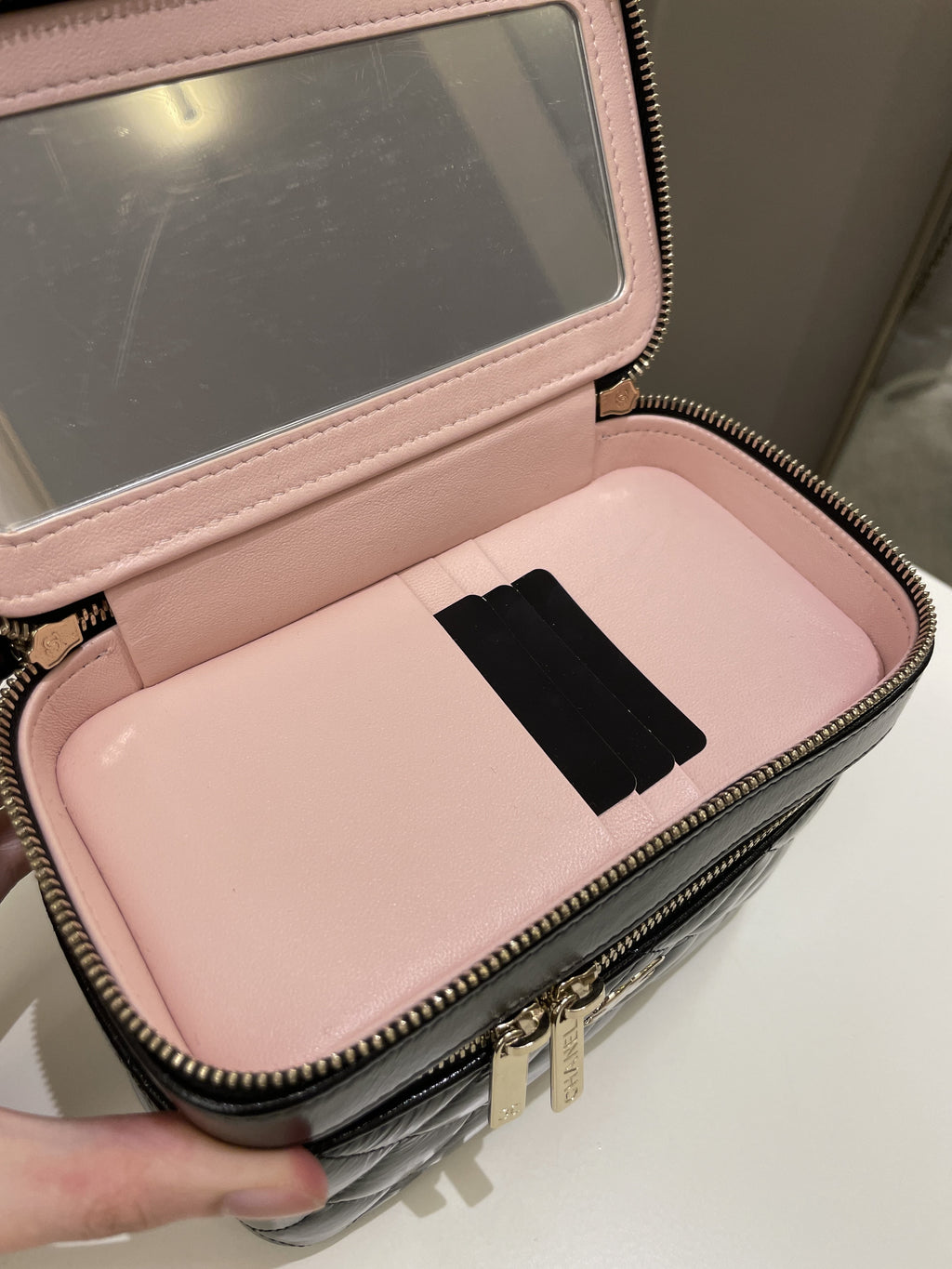 Chanel 22B Top Handle Tall Vanity Black Patent