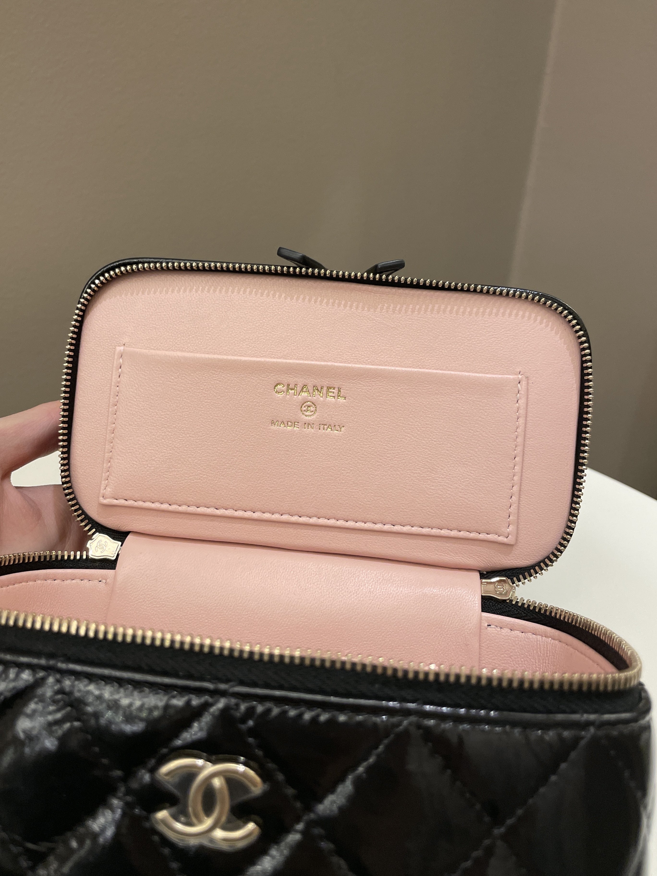 Chanel 22B Top Handle Tall Vanity Black Patent