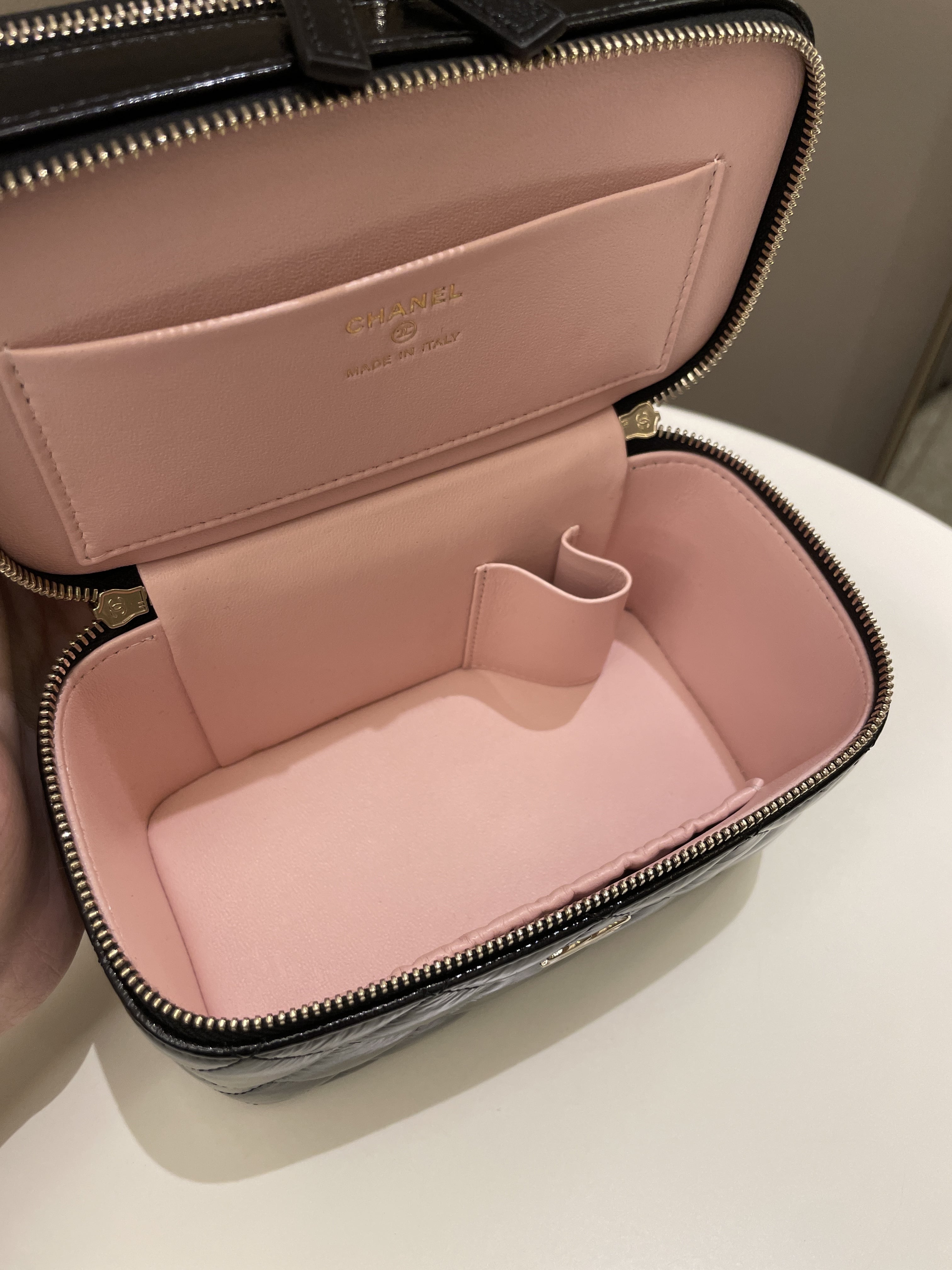 Chanel 22B Top Handle Tall Vanity Black Patent