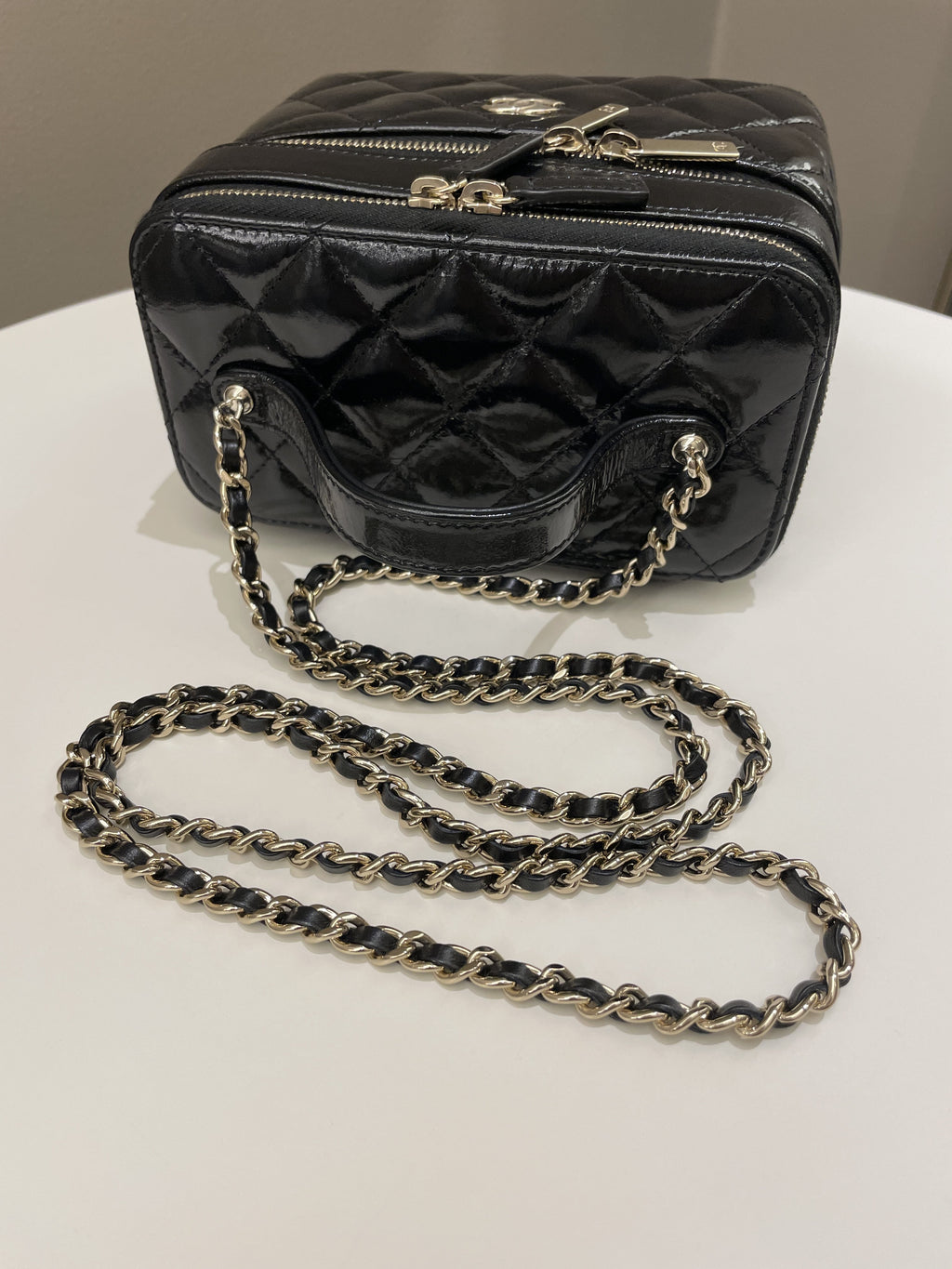 Chanel 22B Top Handle Tall Vanity Black Patent