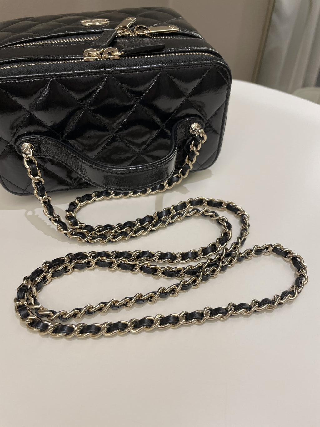 Chanel 22B Top Handle Tall Vanity Black Patent