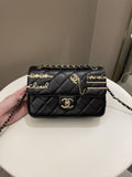 Chanel 22C Coco Pearl Signature Flap Black Lambskin