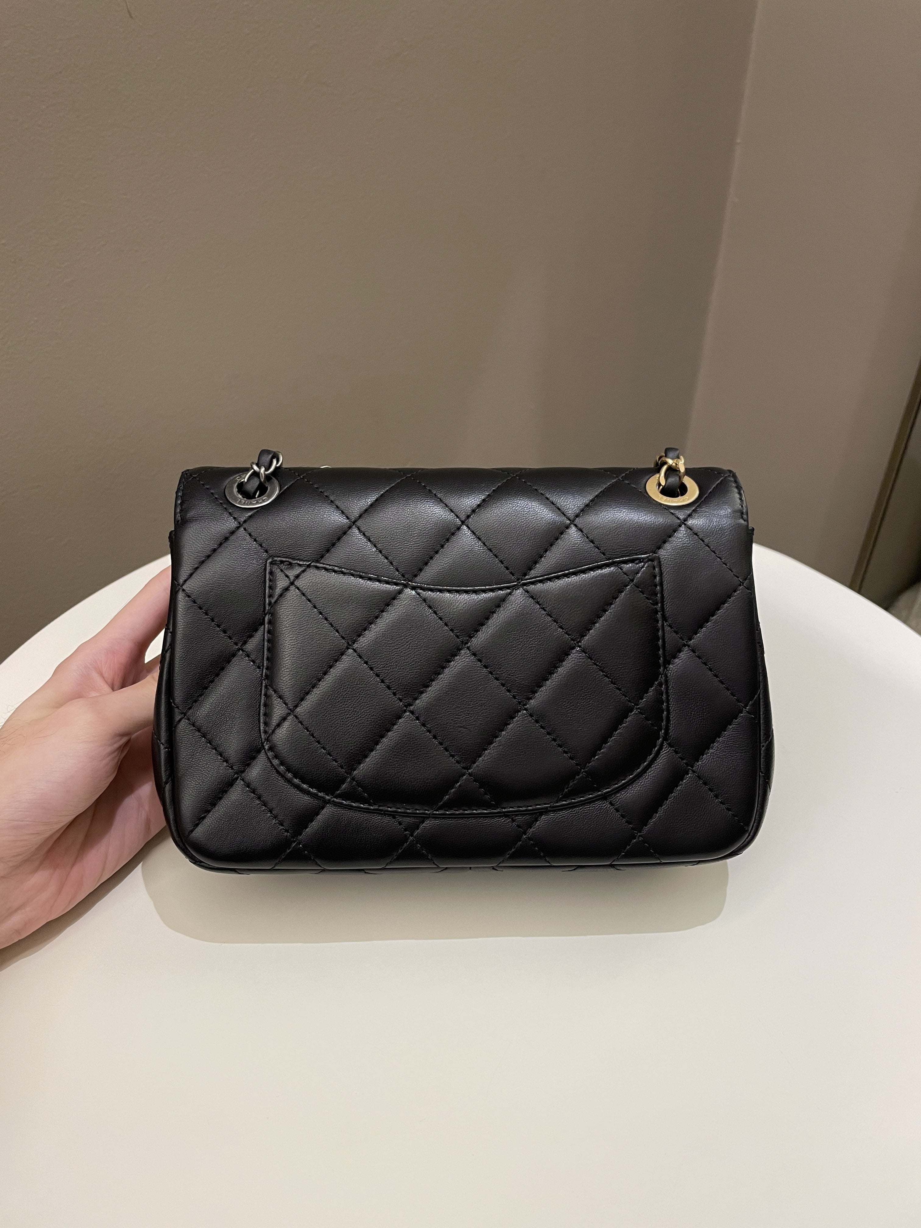 Chanel 22C Coco Pearl Signature Flap Black Lambskin