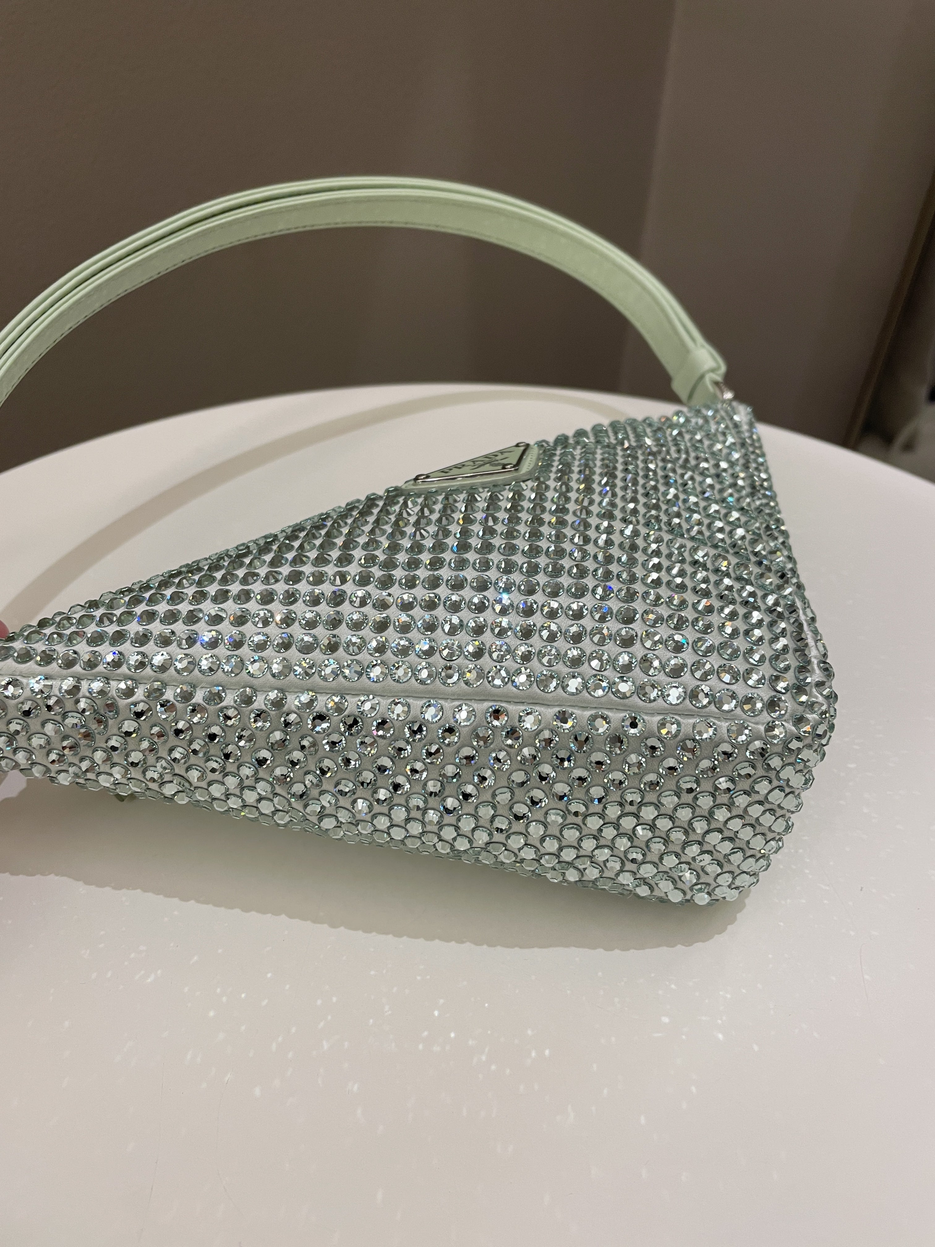 Prada Triangular Crystal Auqa Green