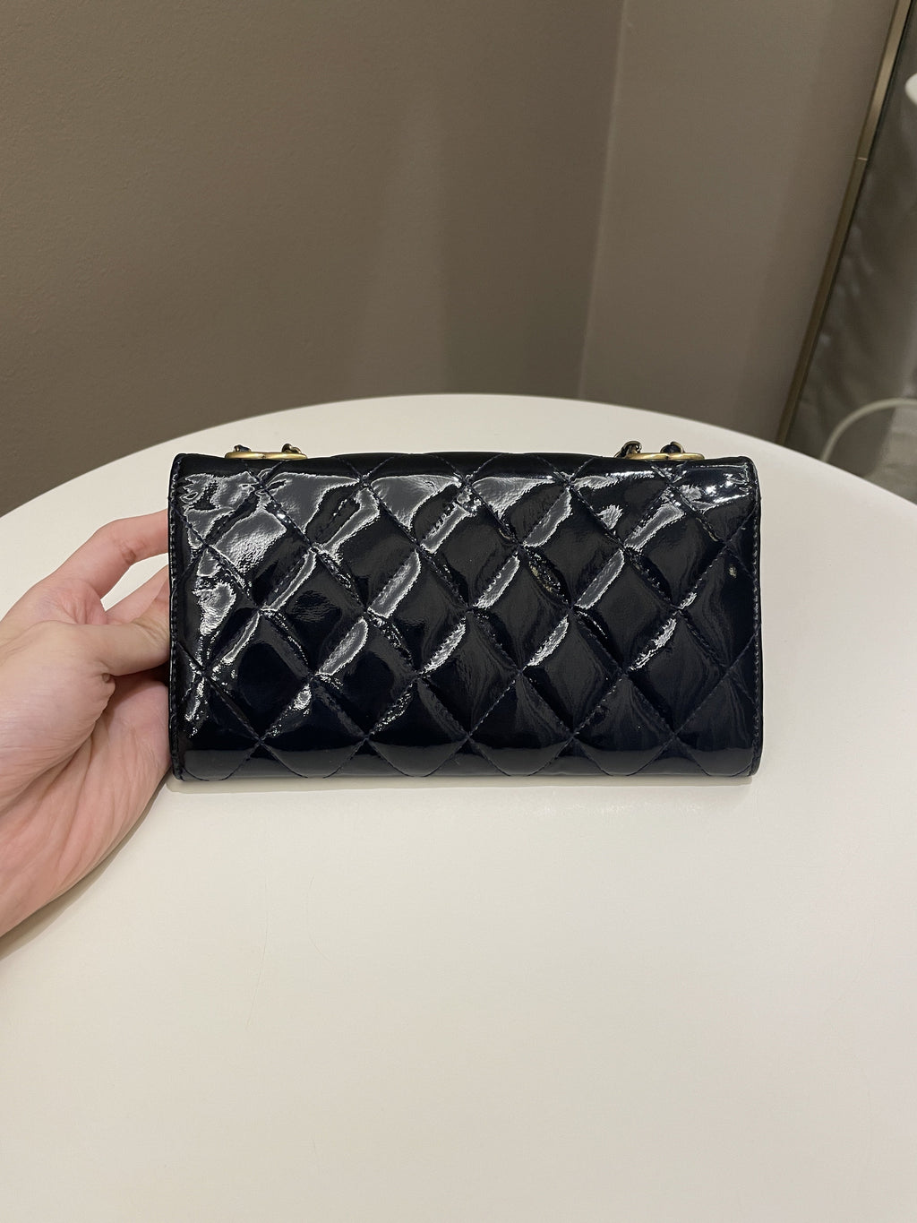 Chanel Double C Grommet Clutch On Chain Midnight Blue Patent